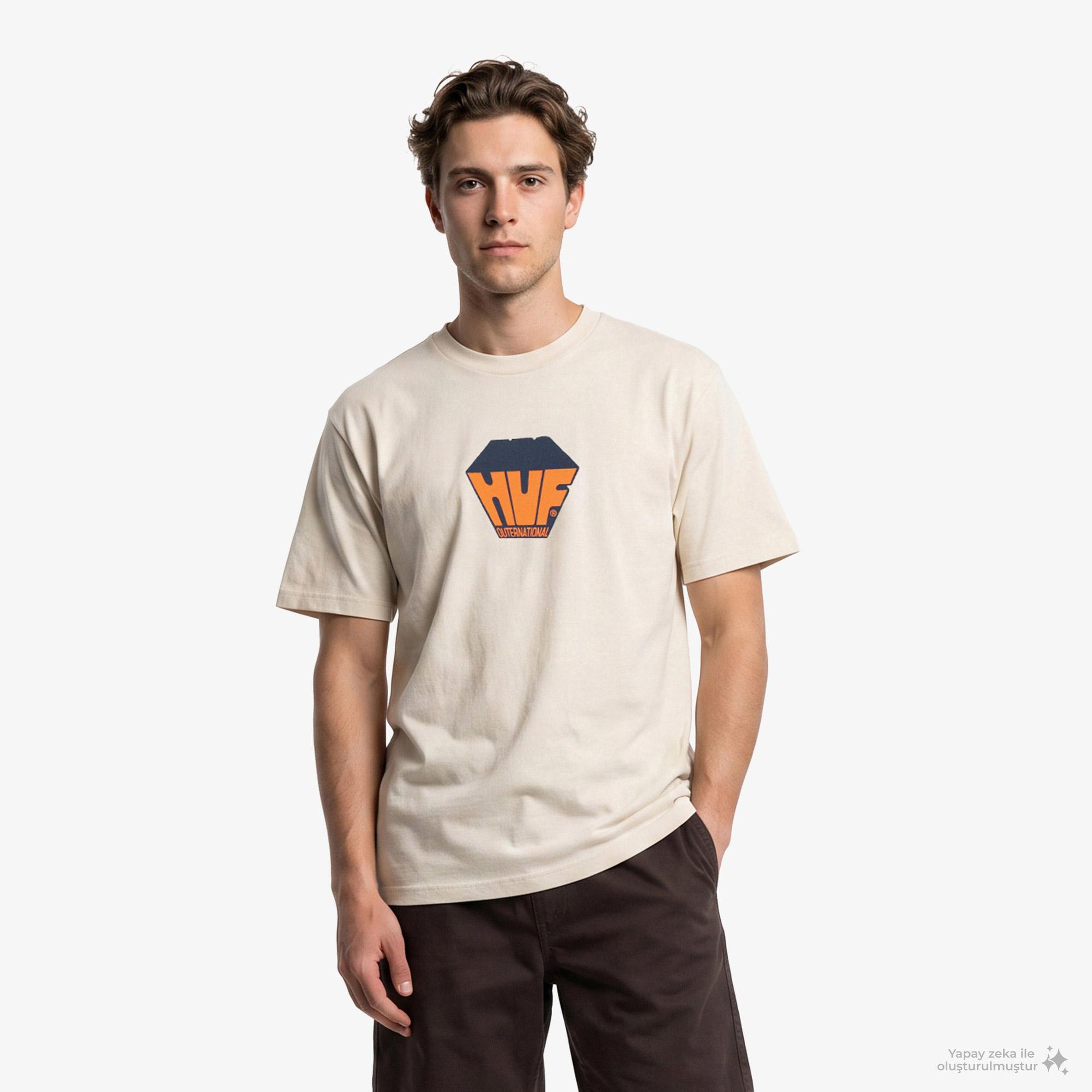 Huf Big Block Erkek Bej T-Shirt