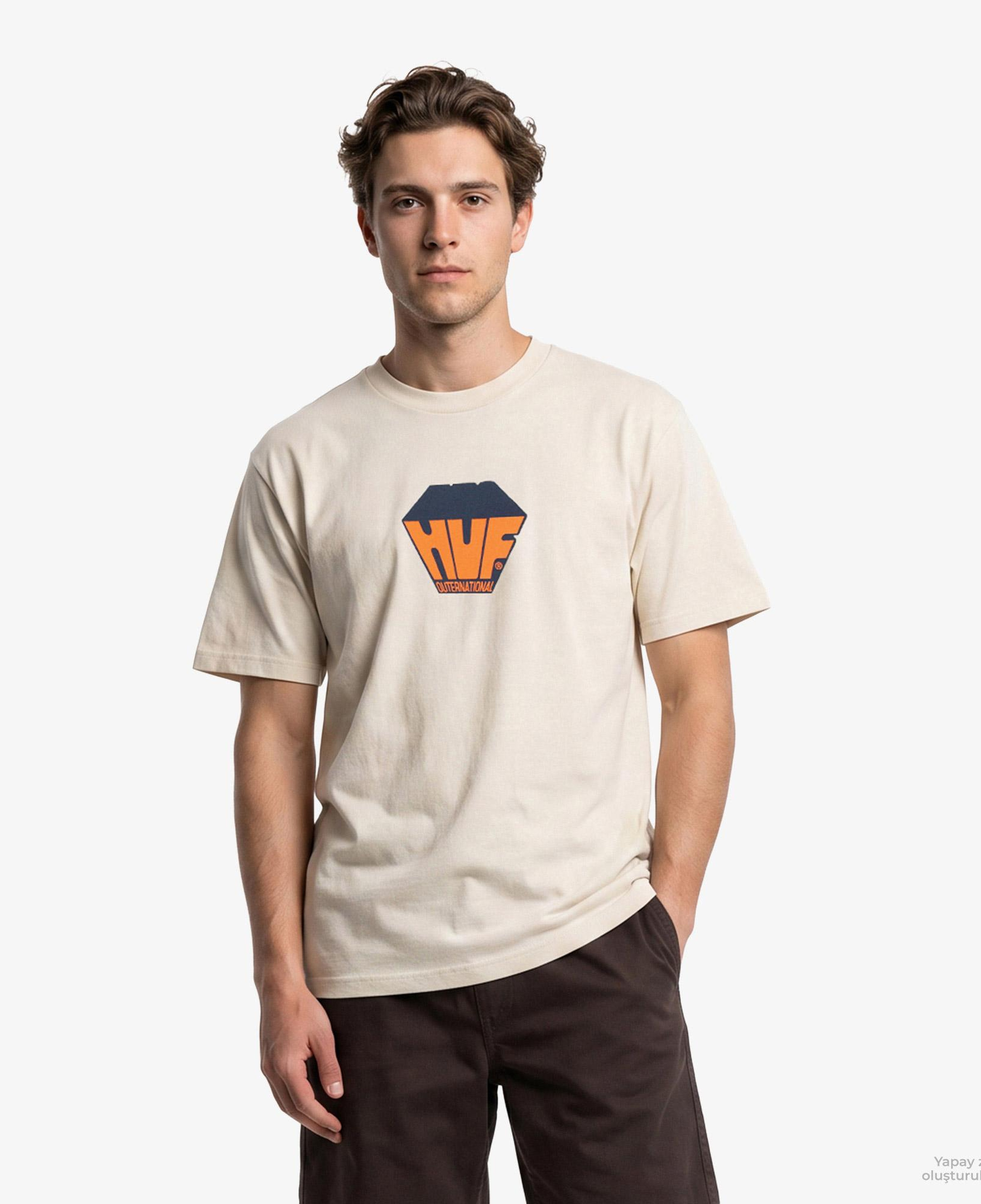Huf Big Block Erkek Bej T-Shirt
