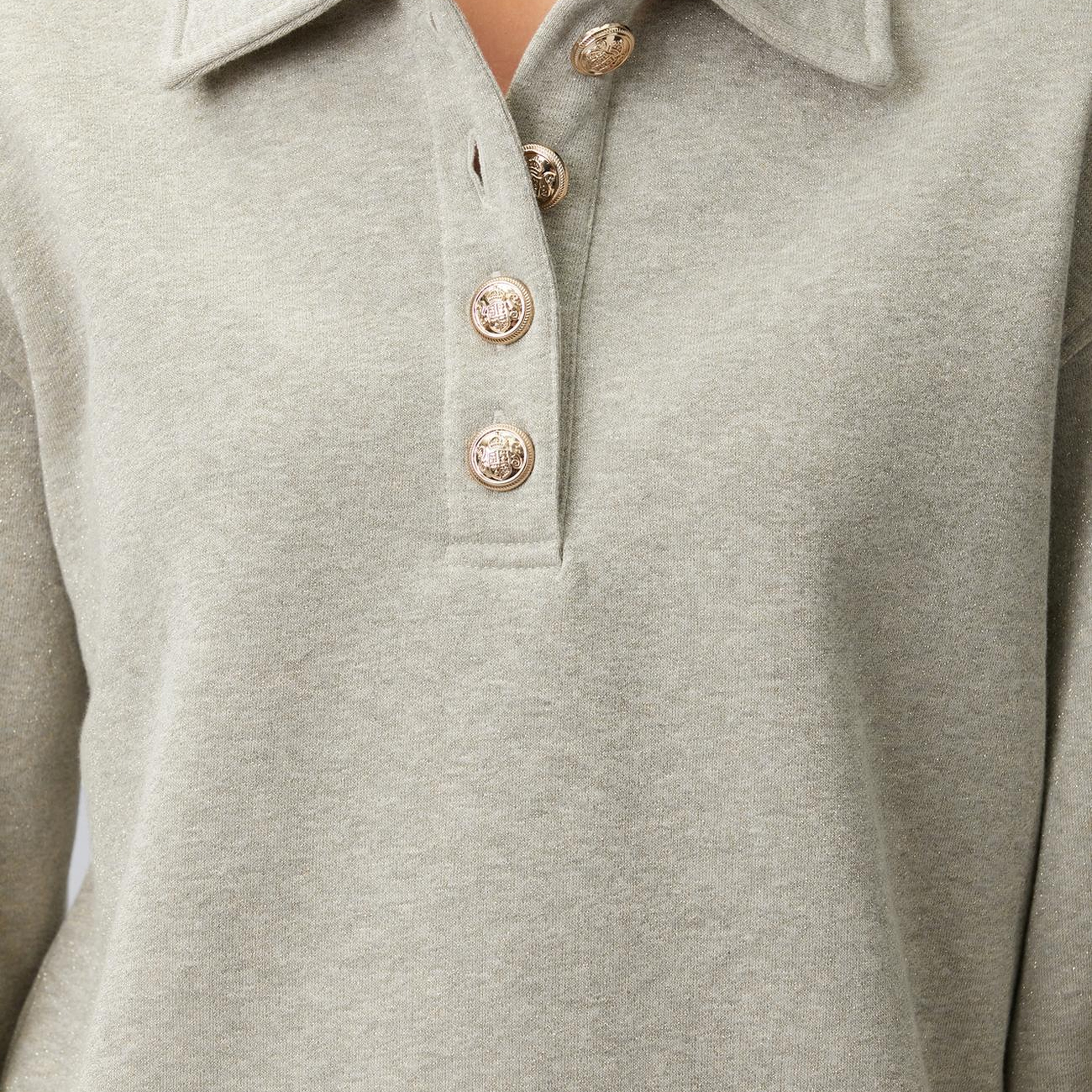 Network Kadın Vizon Melanj Polo Yaka Simli Sweatshirt