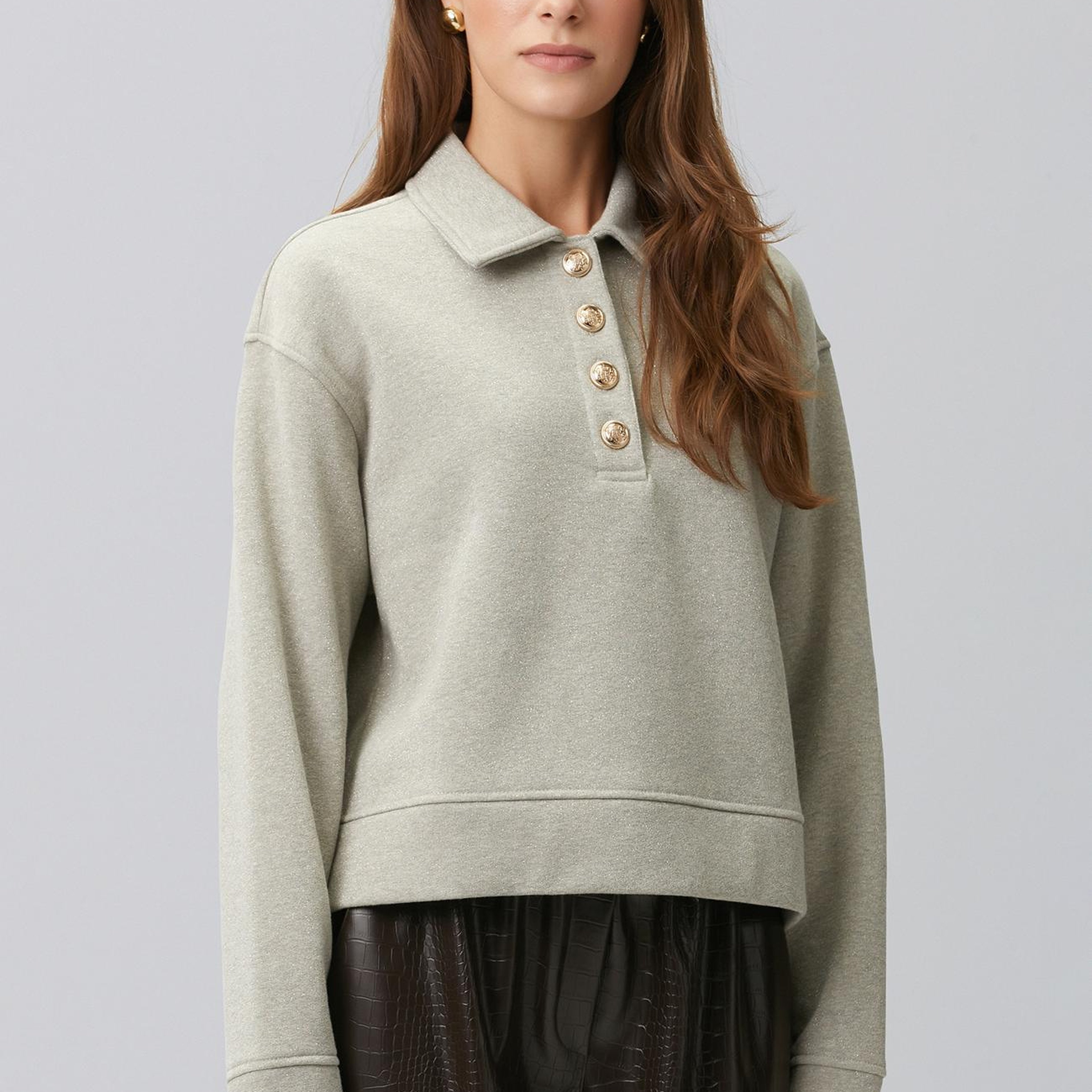 Network Kadın Vizon Melanj Polo Yaka Simli Sweatshirt