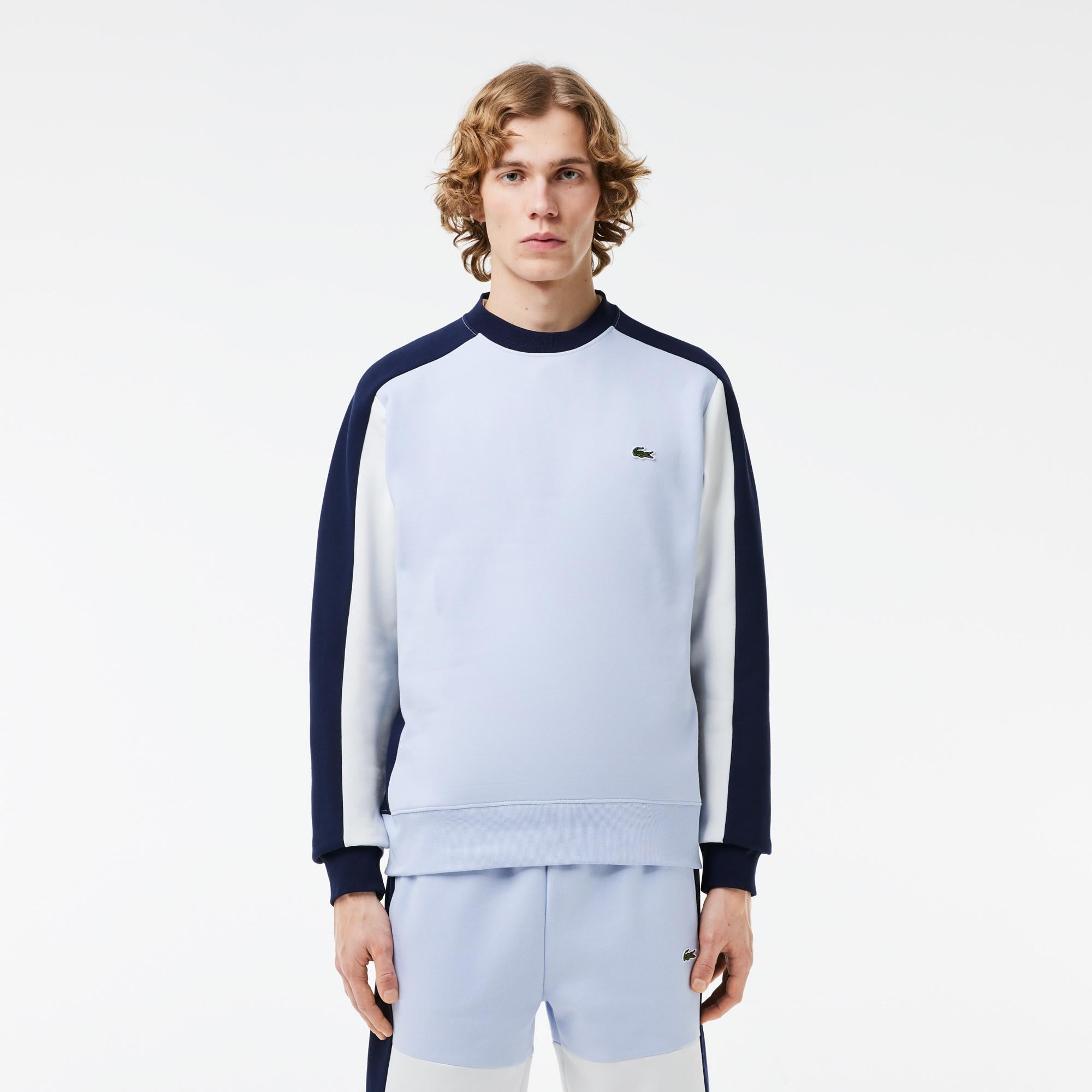 Erkek Classic Fit Bisiklet Yaka Renk Bloklu Mavi Sweatshirt