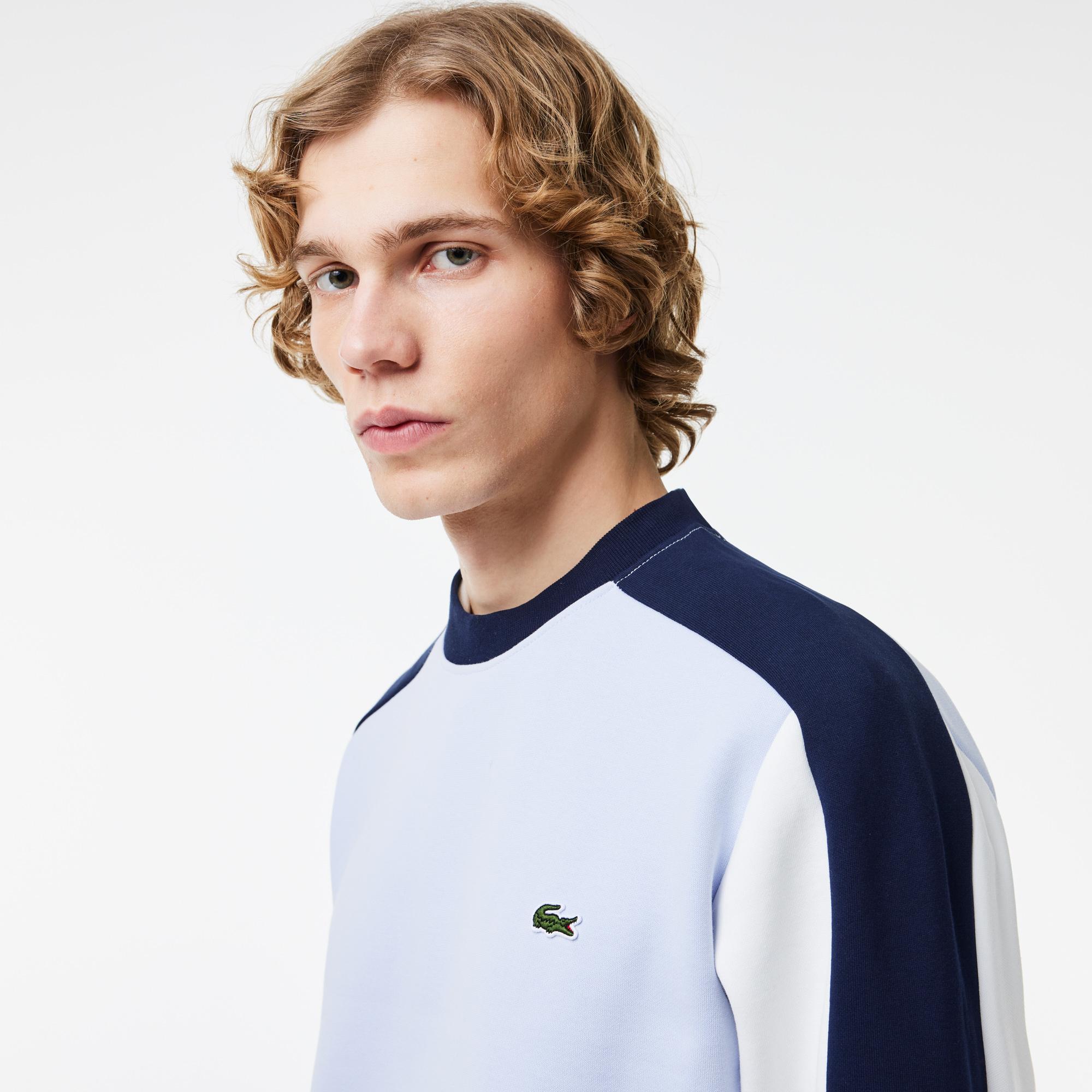 Erkek Classic Fit Bisiklet Yaka Renk Bloklu Mavi Sweatshirt