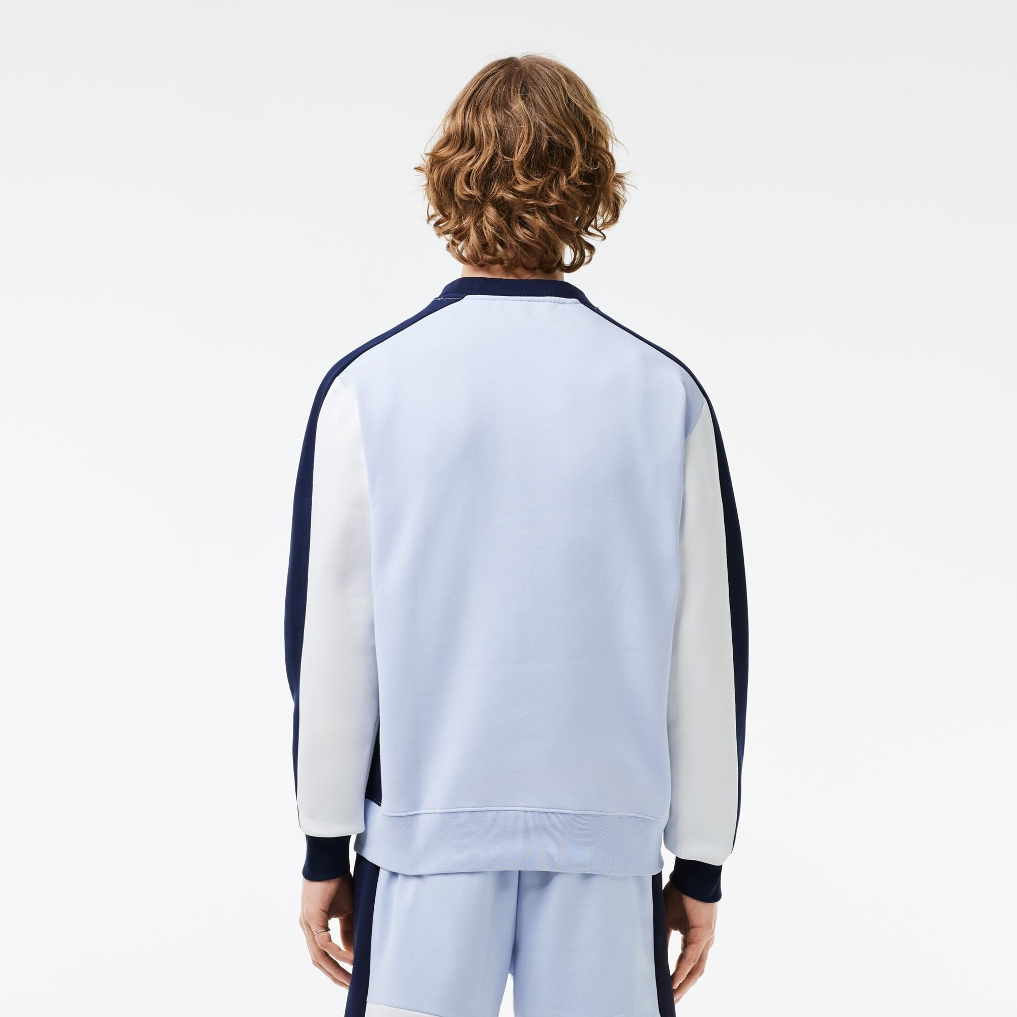 Erkek Classic Fit Bisiklet Yaka Renk Bloklu Mavi Sweatshirt