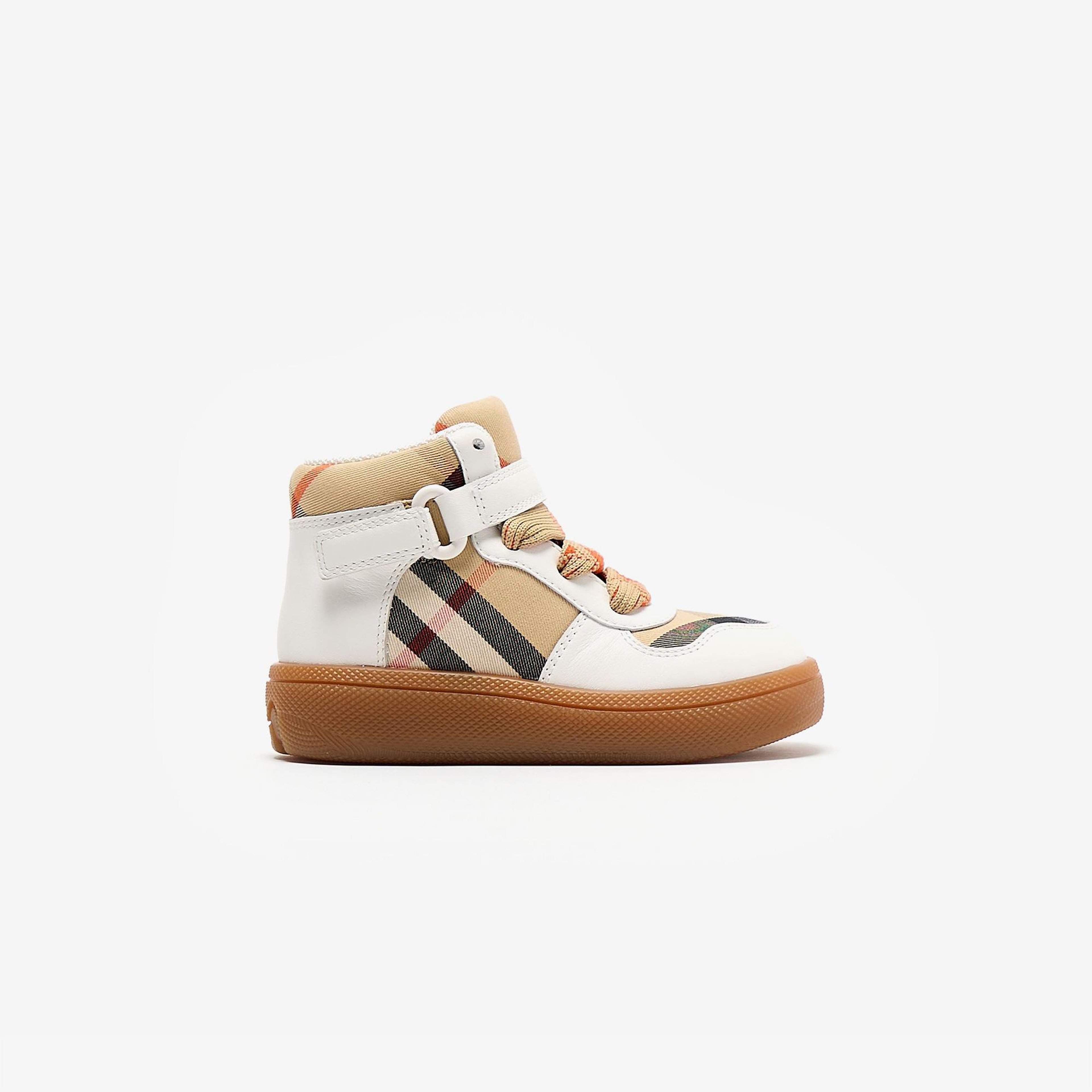 Burberry Sheldon And Leather High-Top Çocuk Bej Sneakers