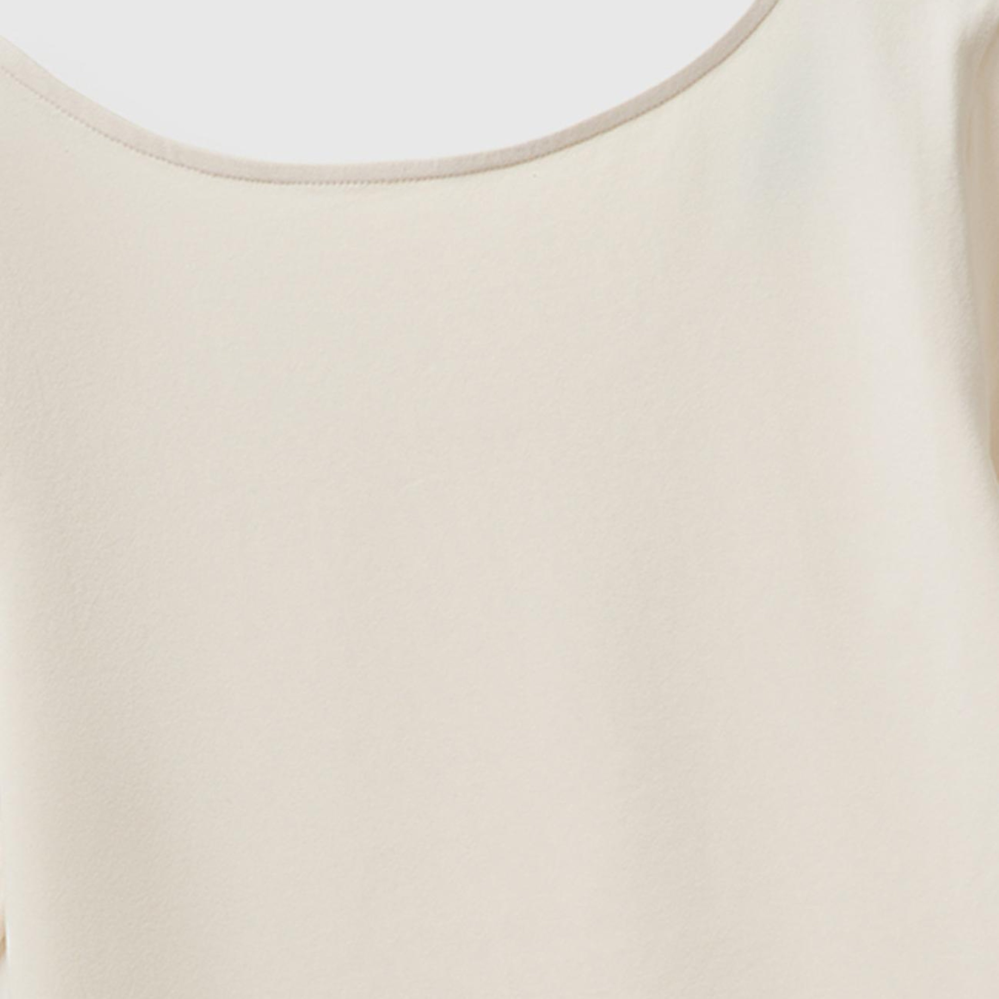Kadın Krem Pamuk Karışımlı Örme Slim Fit Geniş Yaka T-Shirt