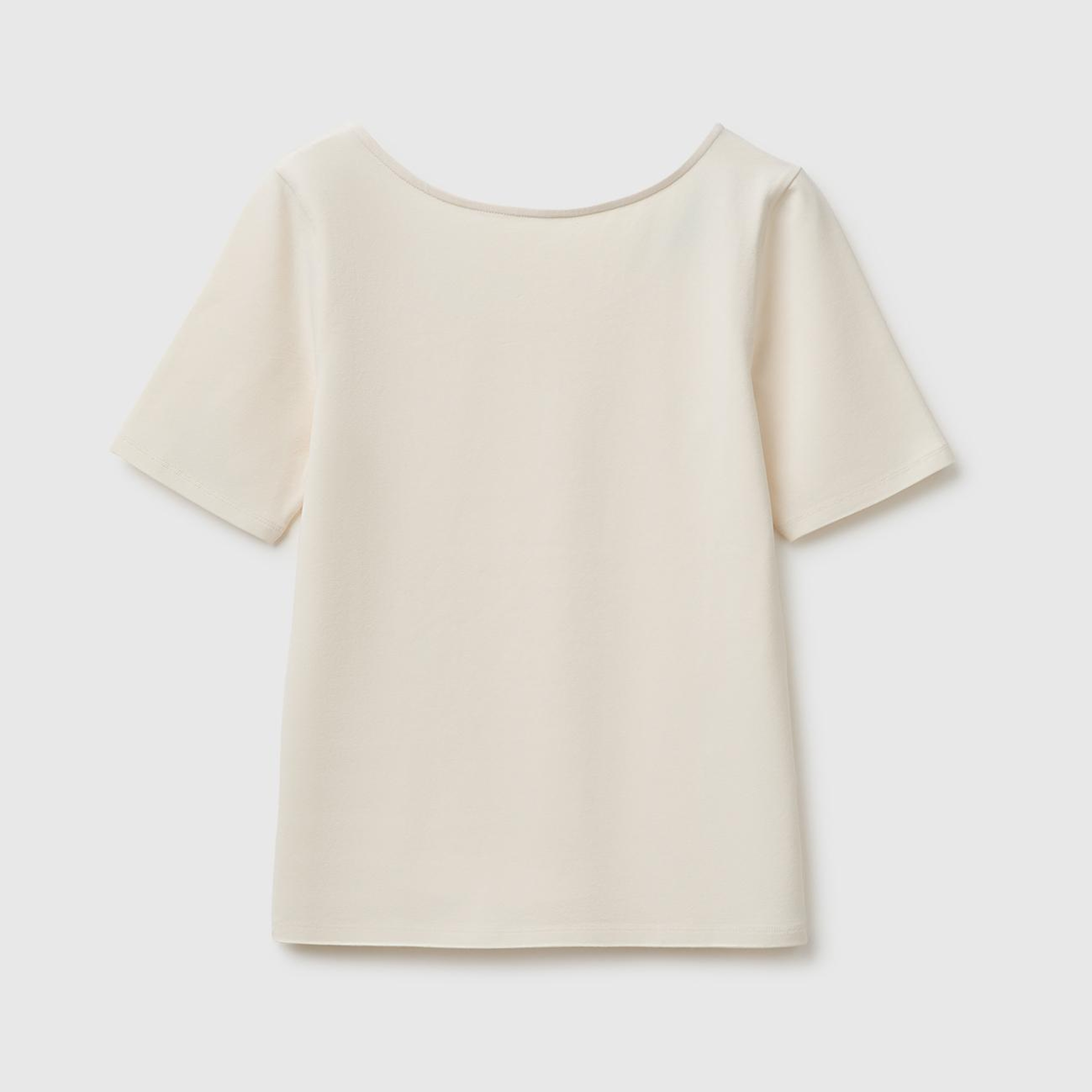 Kadın Krem Pamuk Karışımlı Örme Slim Fit Geniş Yaka T-Shirt