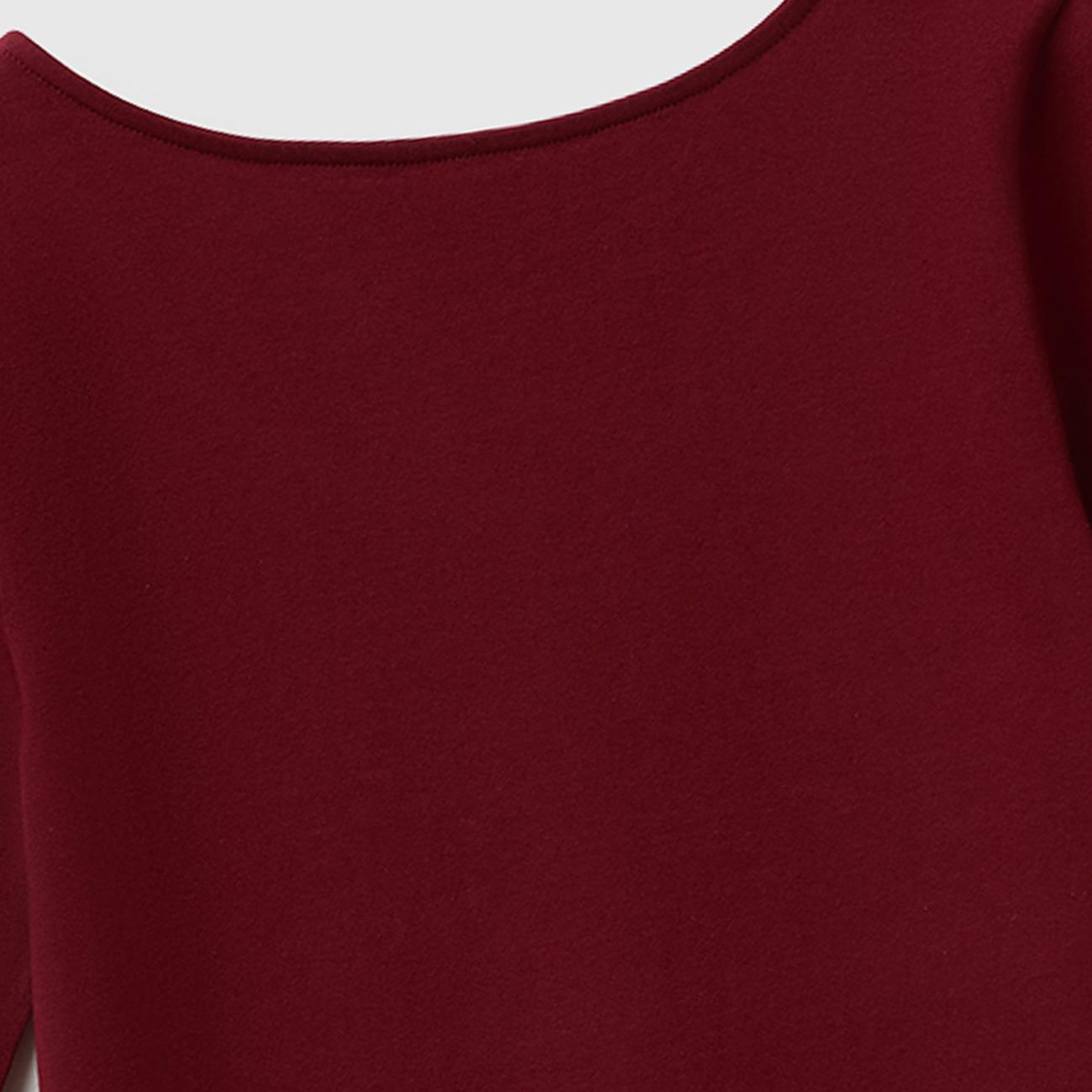 Kadın Mürdüm Pamuk Karışımlı Örme Slim Fit Geniş Yaka T-Shirt