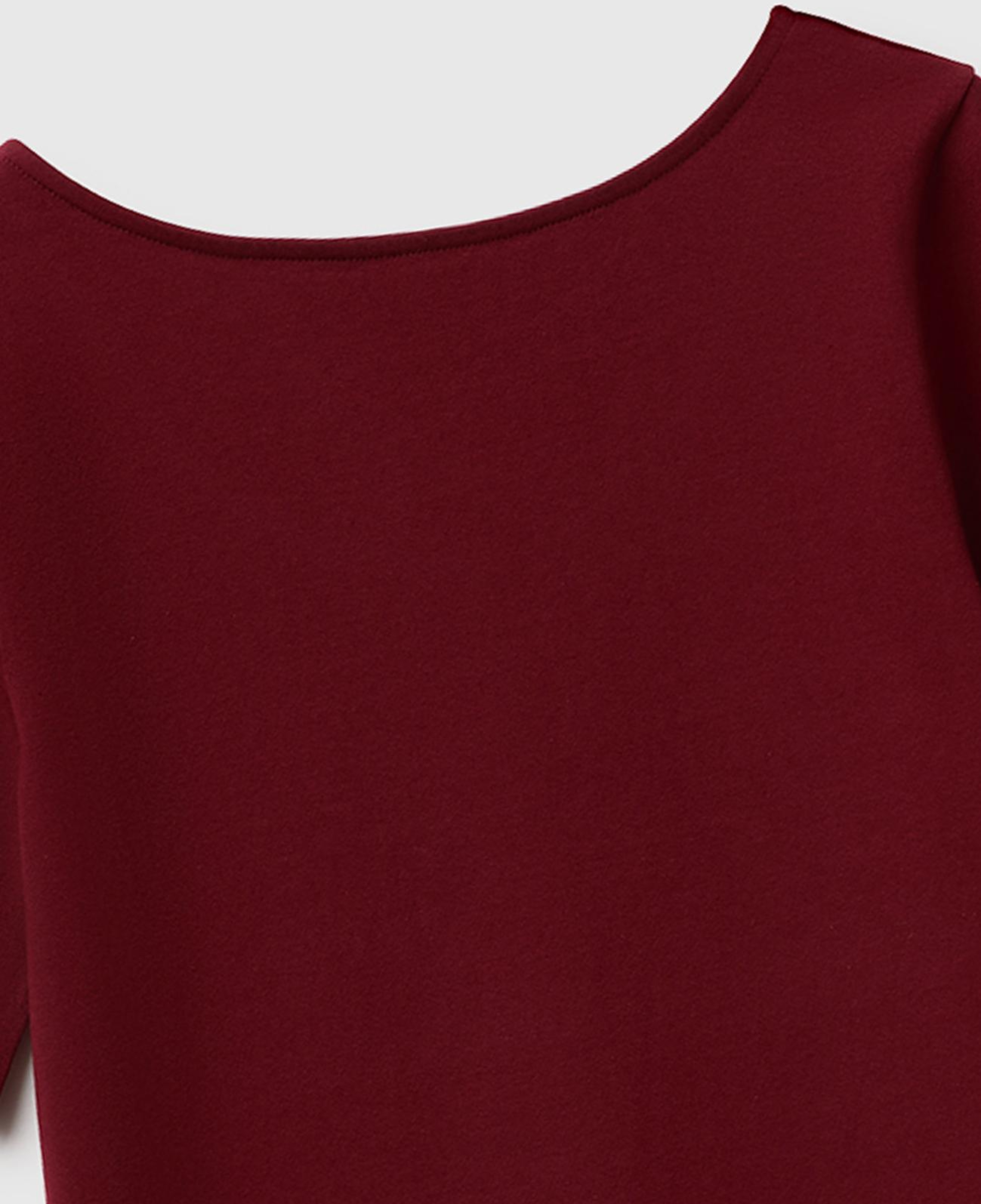 Kadın Mürdüm Pamuk Karışımlı Örme Slim Fit Geniş Yaka T-Shirt
