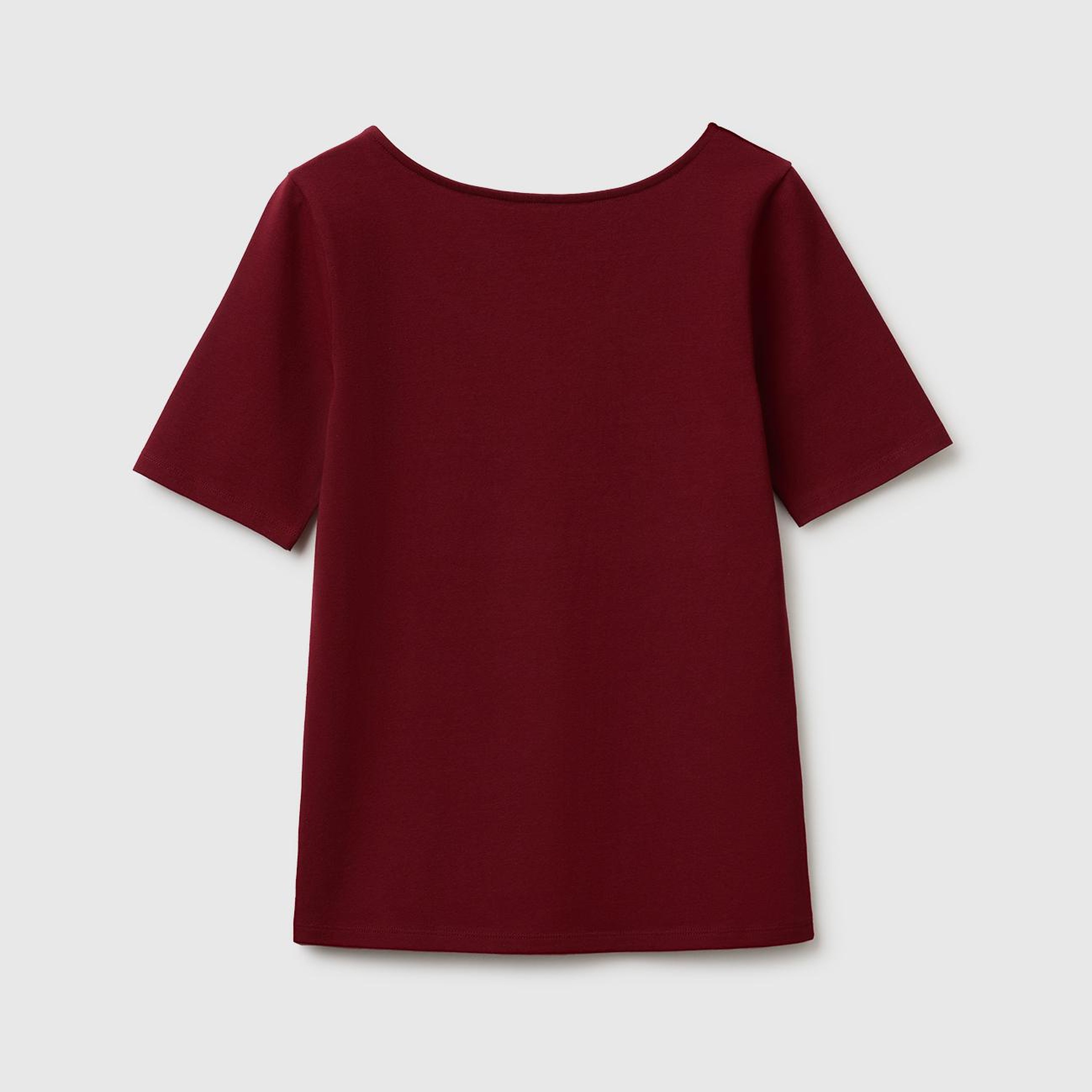 Kadın Mürdüm Pamuk Karışımlı Örme Slim Fit Geniş Yaka T-Shirt