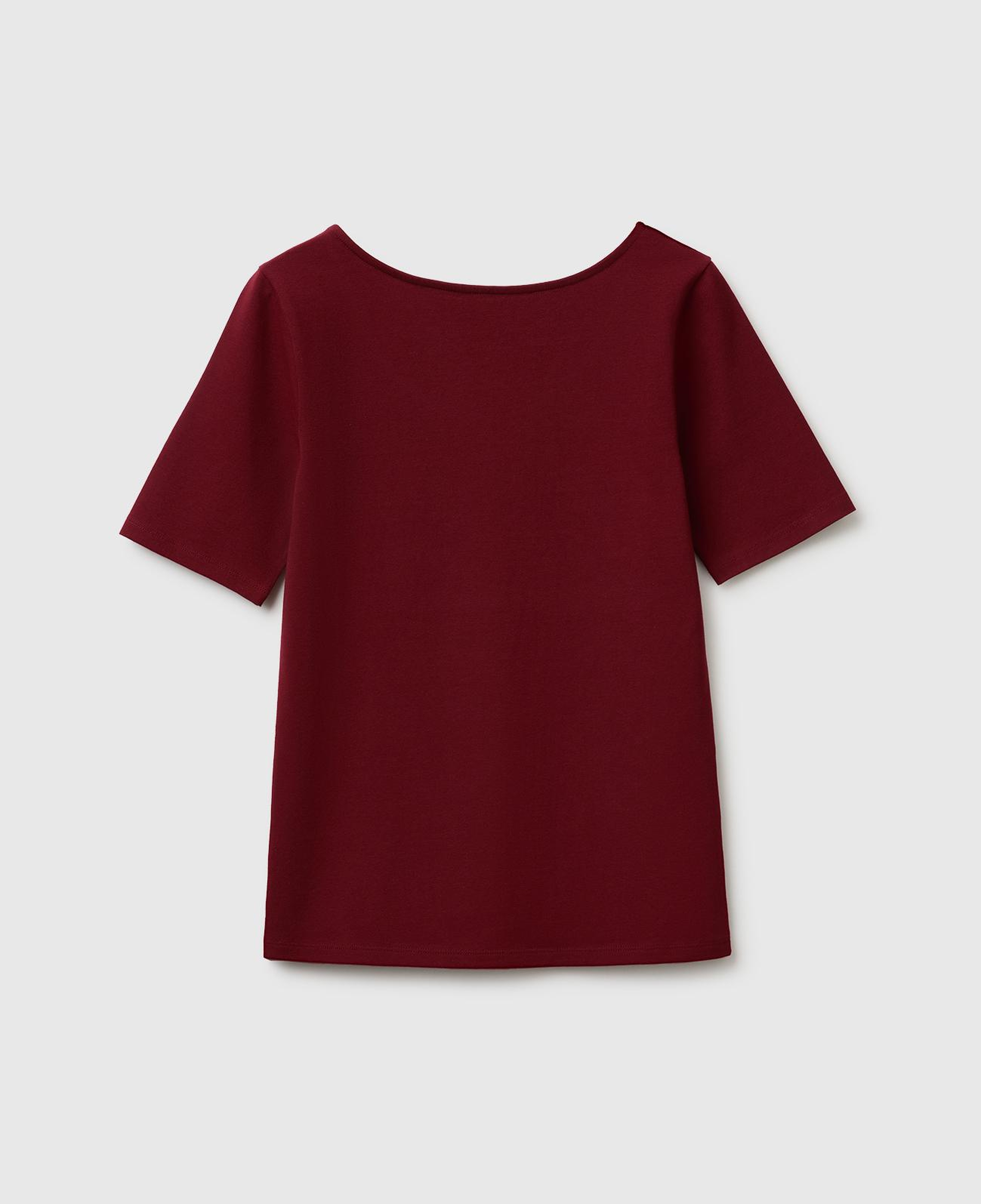 Kadın Mürdüm Pamuk Karışımlı Örme Slim Fit Geniş Yaka T-Shirt