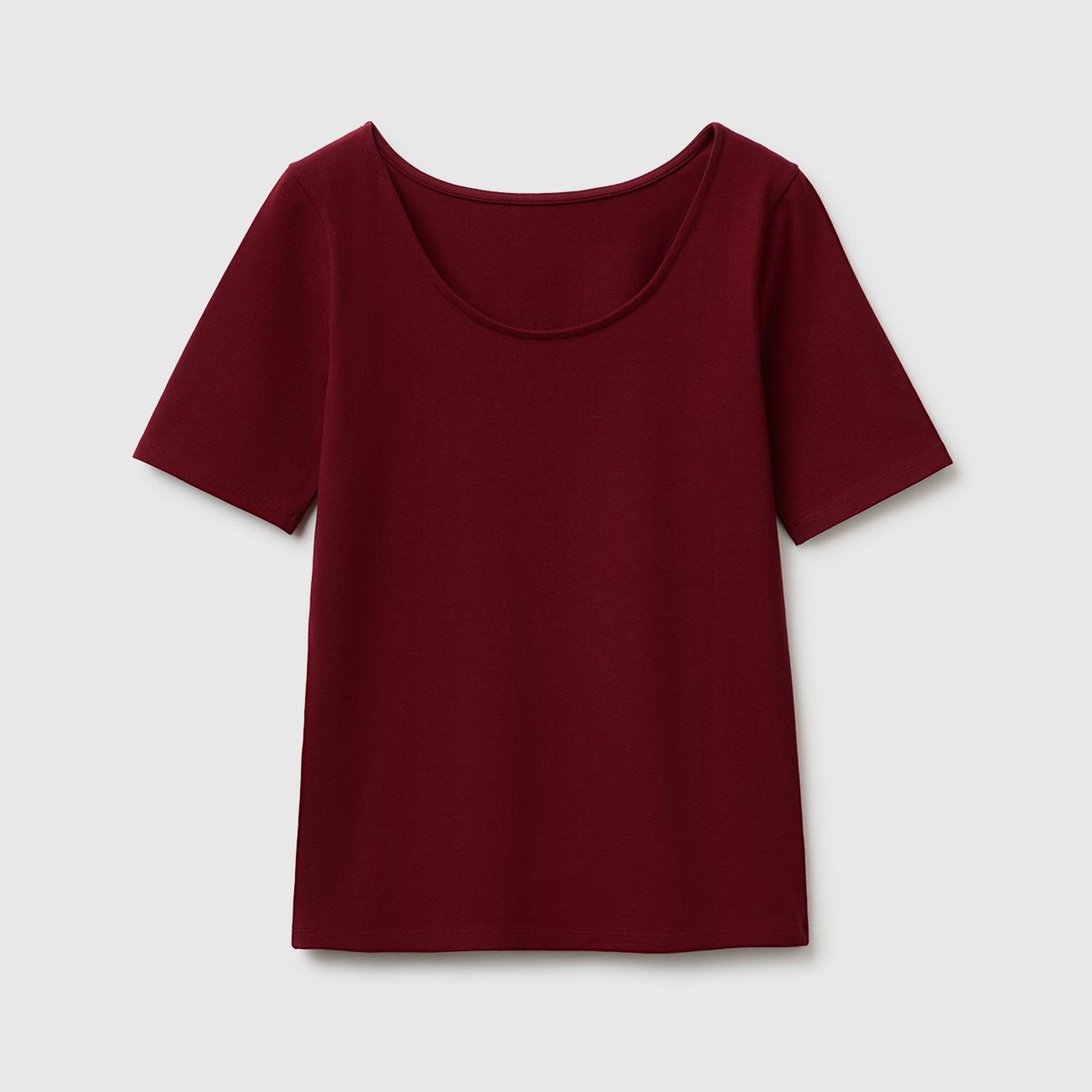 Kadın Mürdüm Pamuk Karışımlı Örme Slim Fit Geniş Yaka T-Shirt