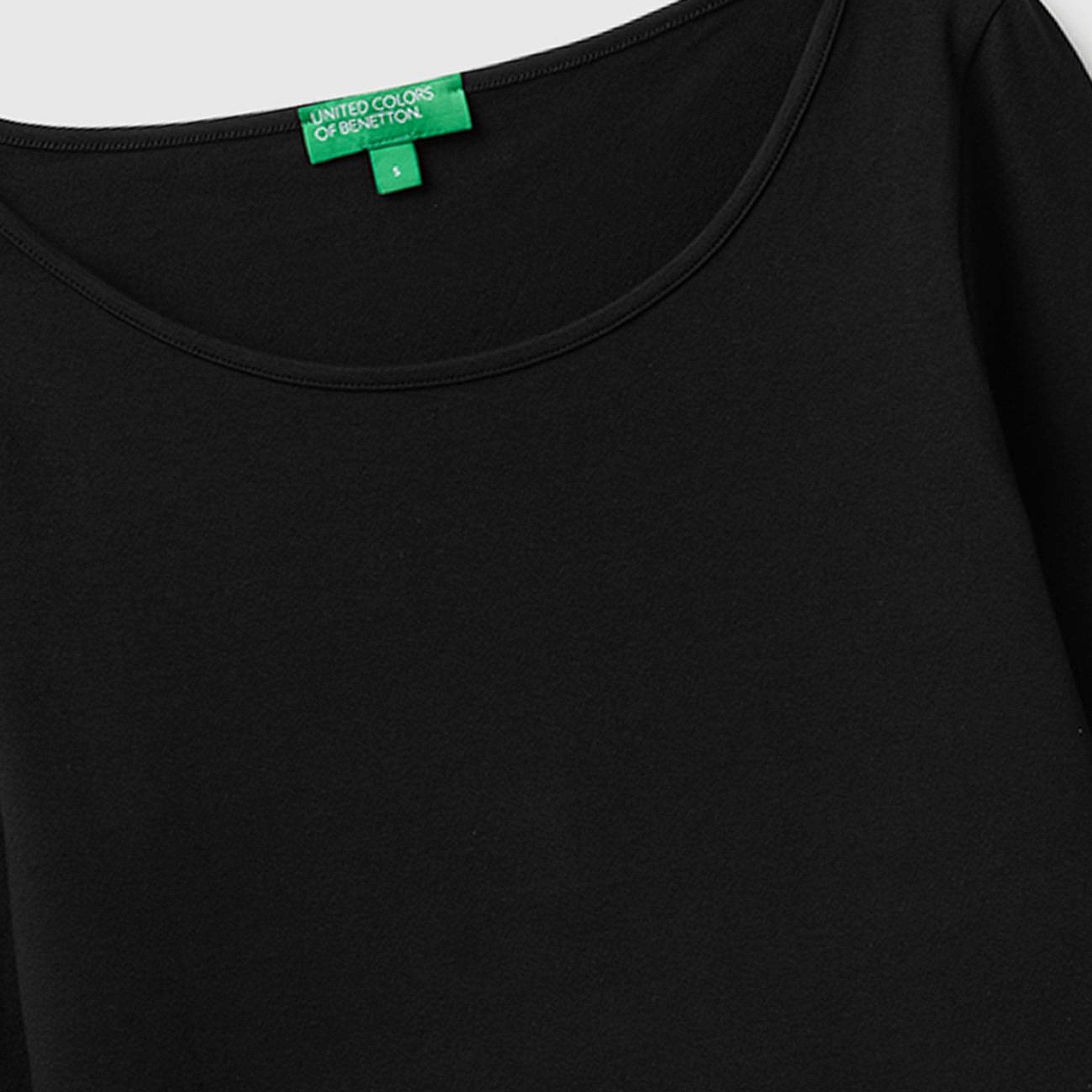 Kadın Siyah Pamuk Karışımlı Slim Fit Uzun Kollu T-Shirt