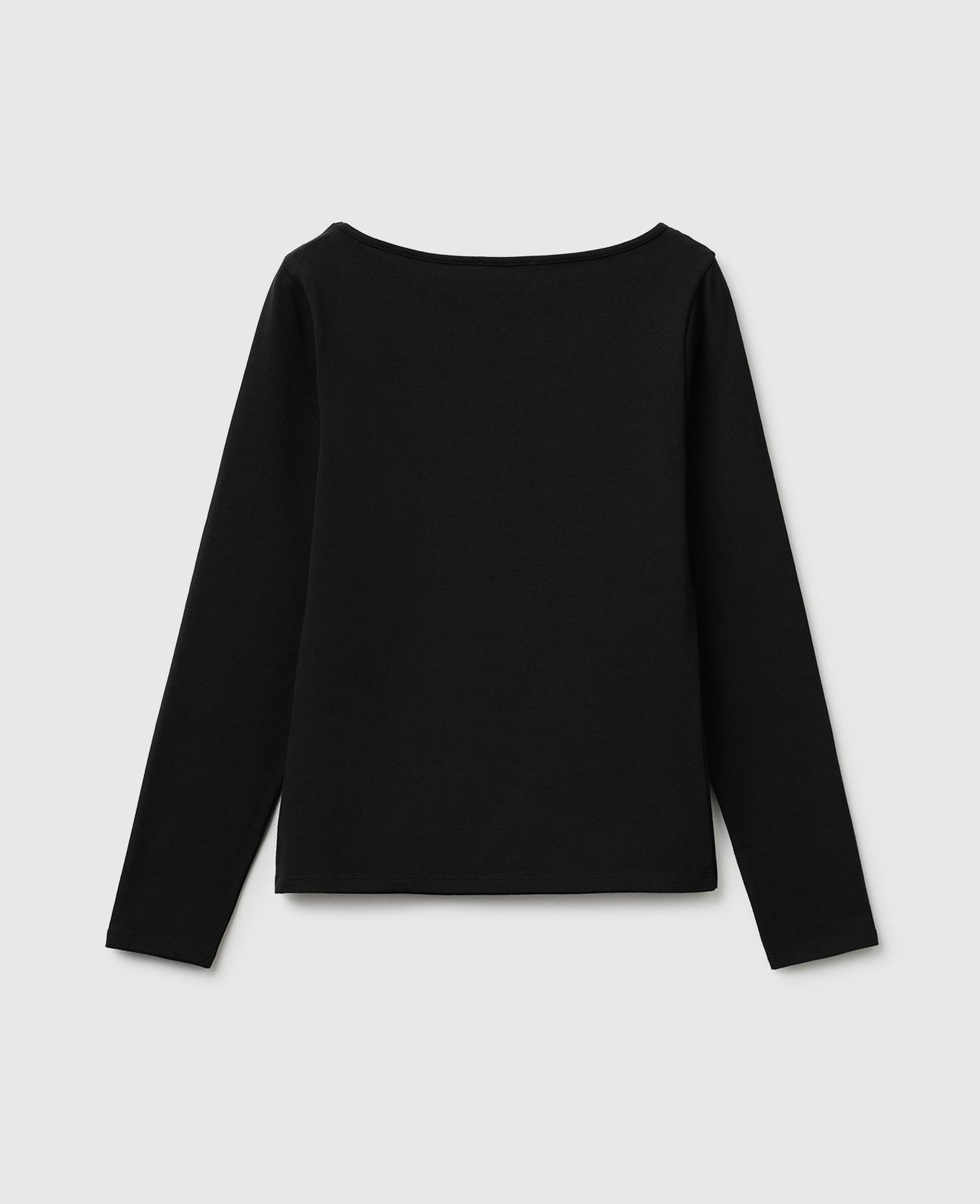 Kadın Siyah Pamuk Karışımlı Slim Fit Uzun Kollu T-Shirt