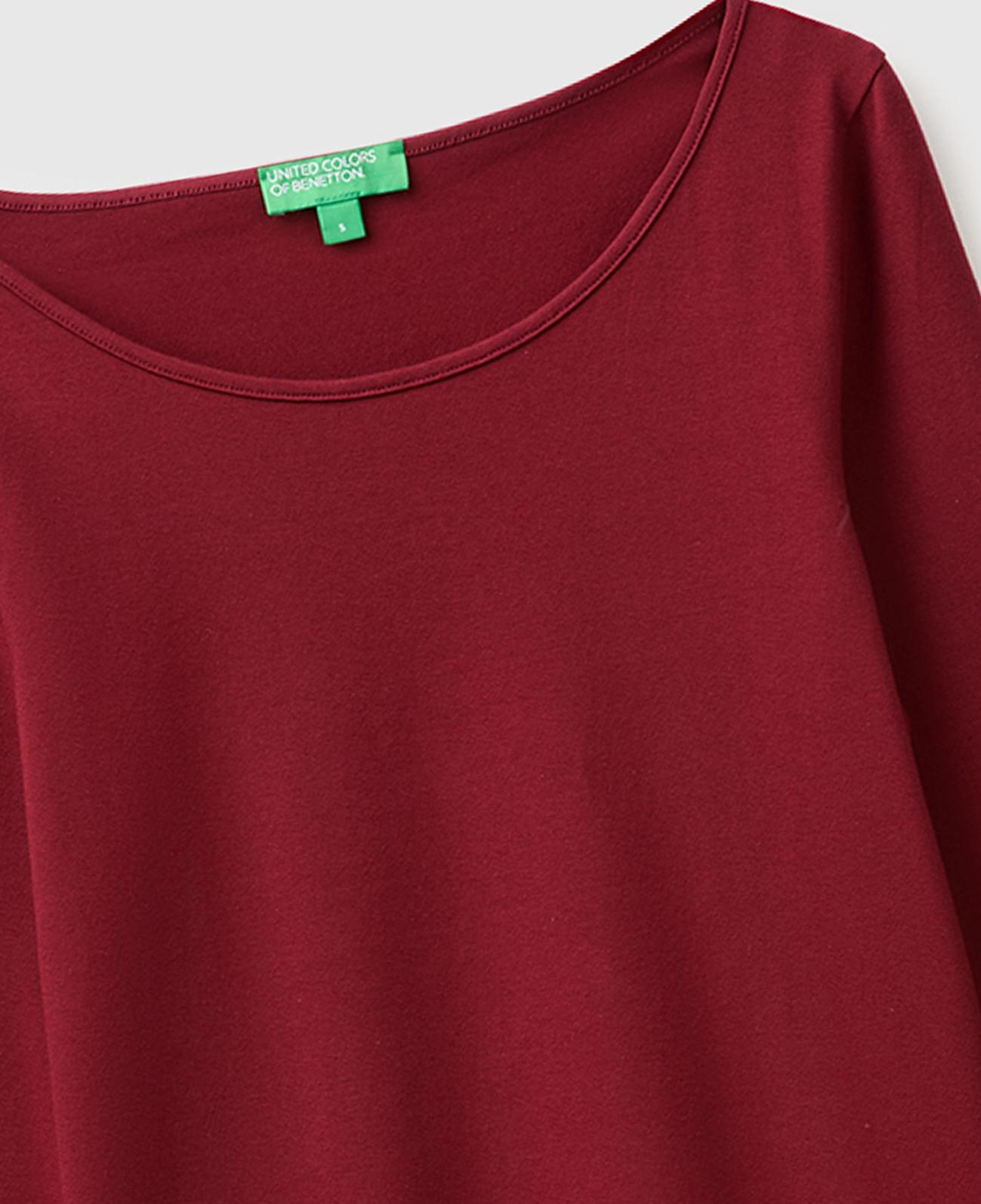 Kadın Mürdüm Pamuk Karışımlı Slim Fit Uzun Kollu T-Shirt