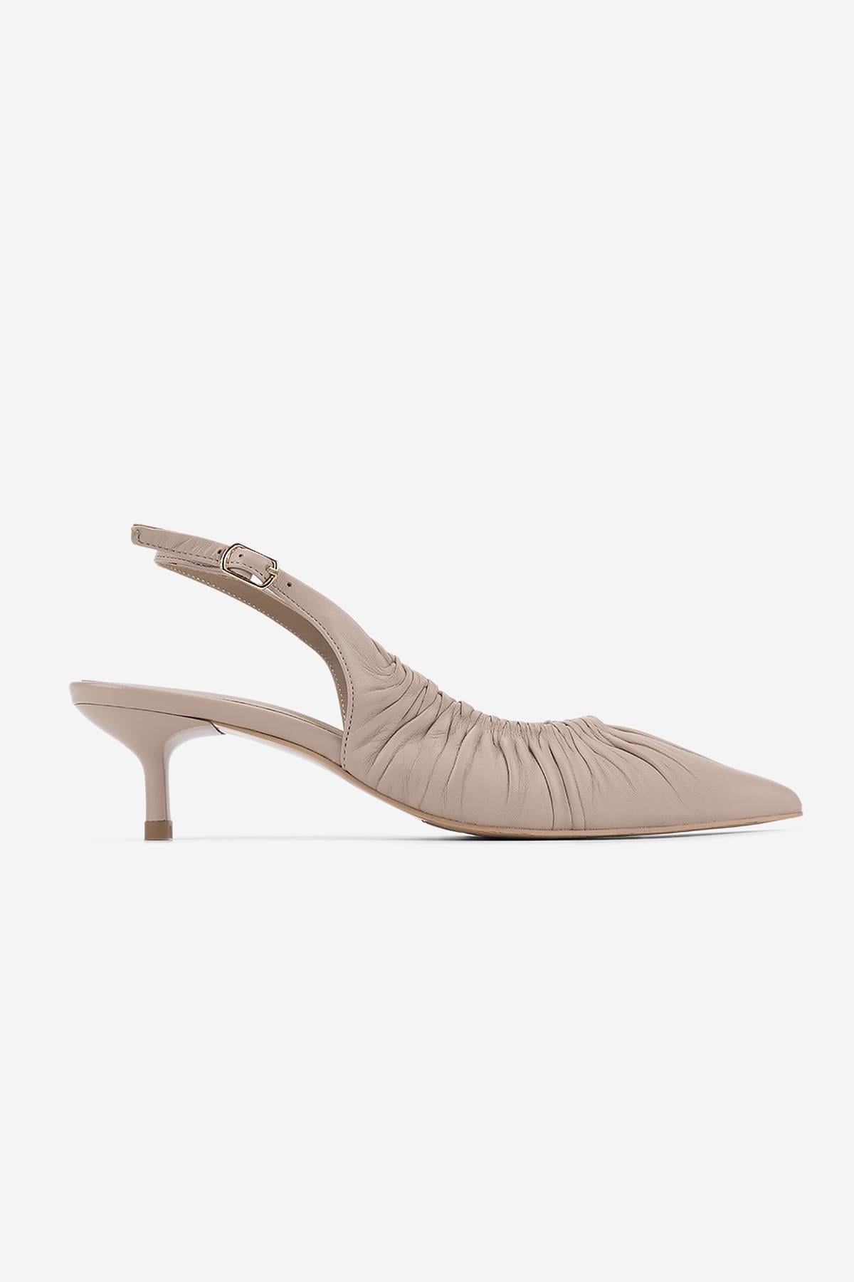 Valmenti Kadın Hakiki Deri Bej Slingback Ayakkabı