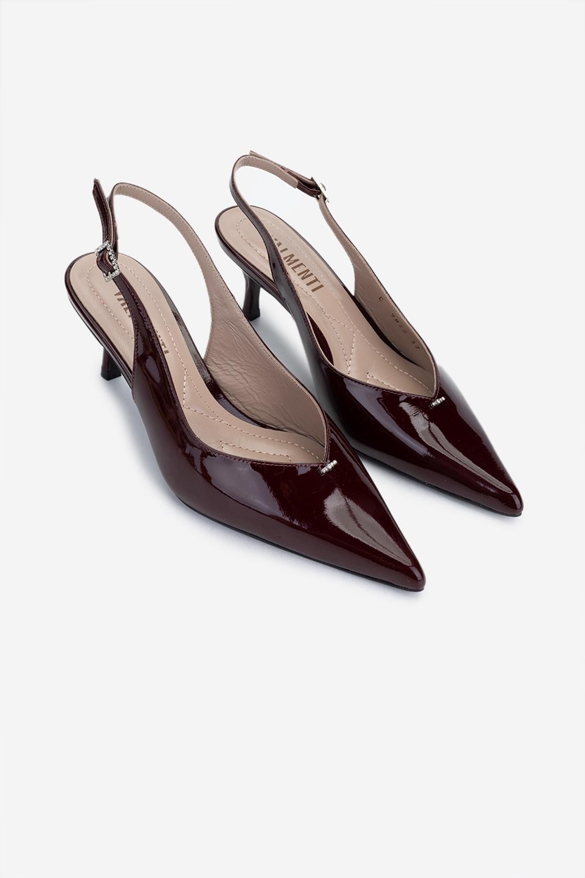 Valmenti Kadın Hakiki Deri Bordo Rugan Slingback Ayakkabı