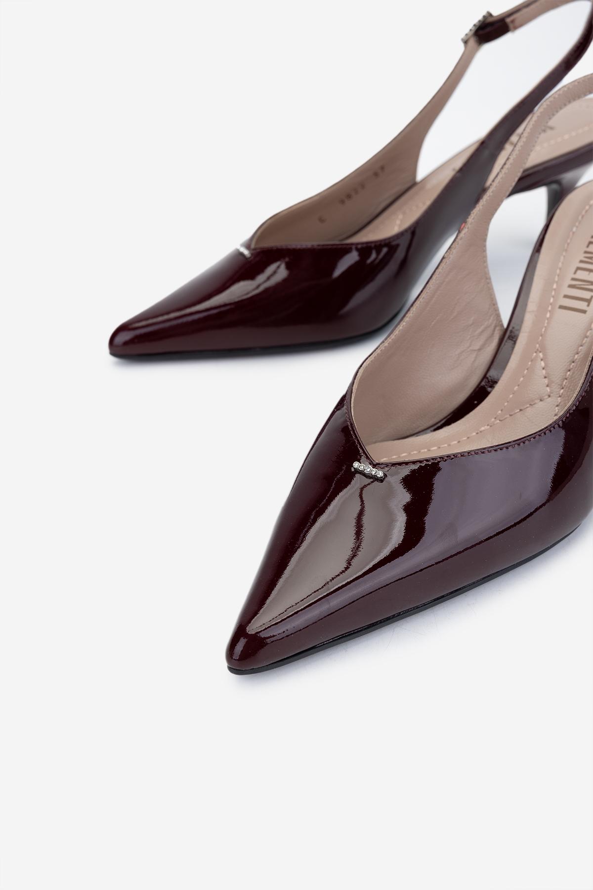 Valmenti Kadın Hakiki Deri Bordo Rugan Slingback Ayakkabı