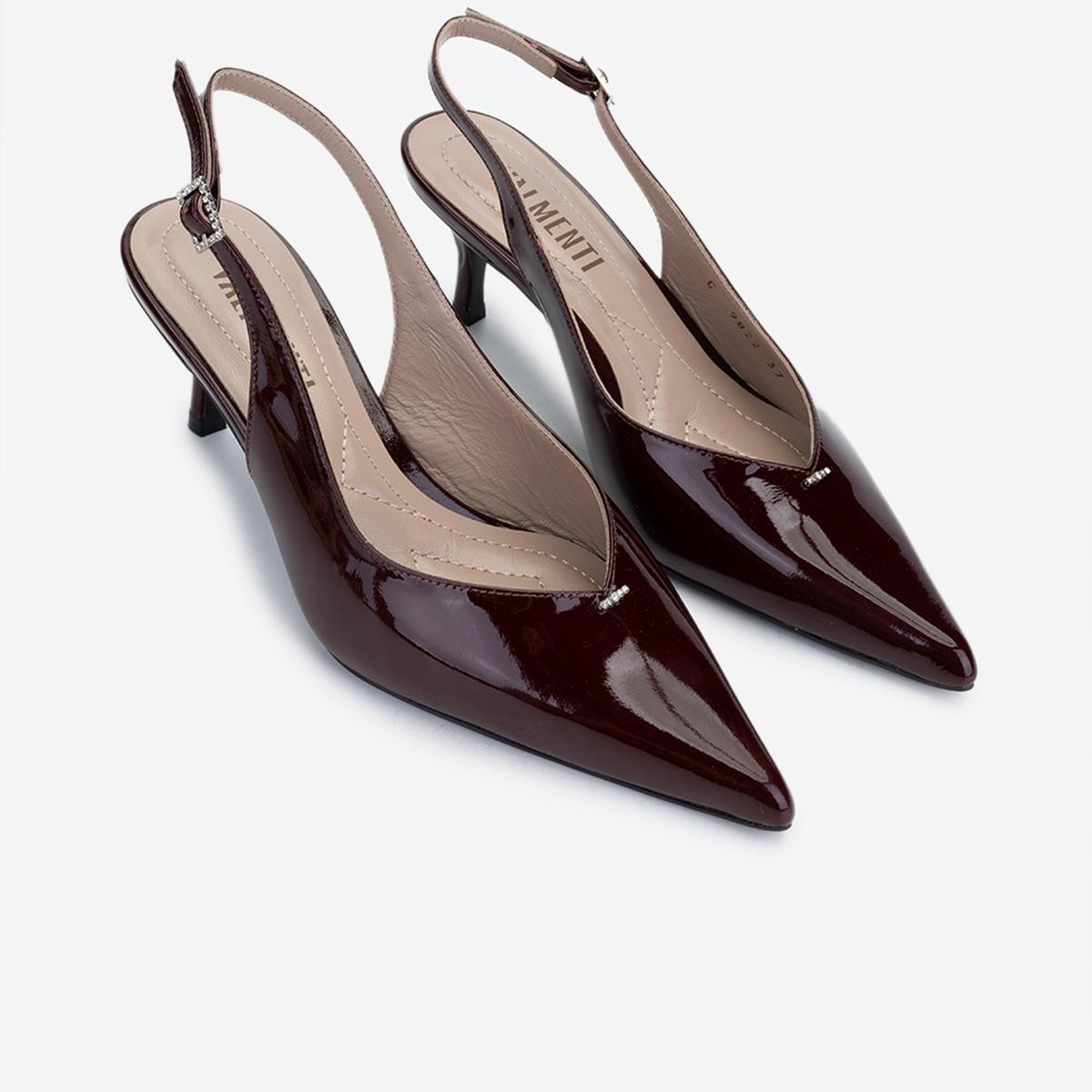 Valmenti Kadın Hakiki Deri Bordo Rugan Slingback Ayakkabı