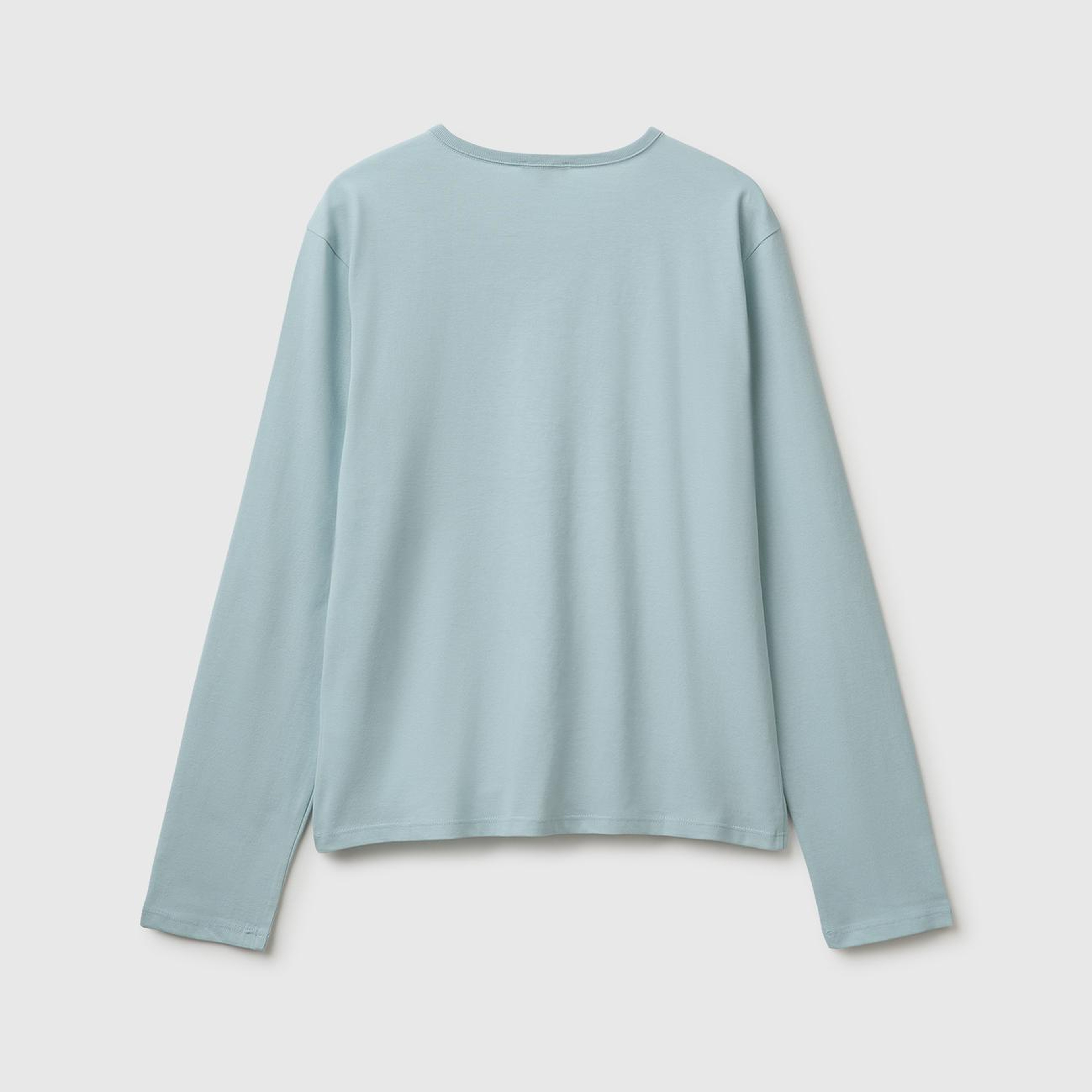 Kız Çocuk Su Yeşili Uzun Kollu Önü Baskılı Bisiklet Yaka T-Shirt