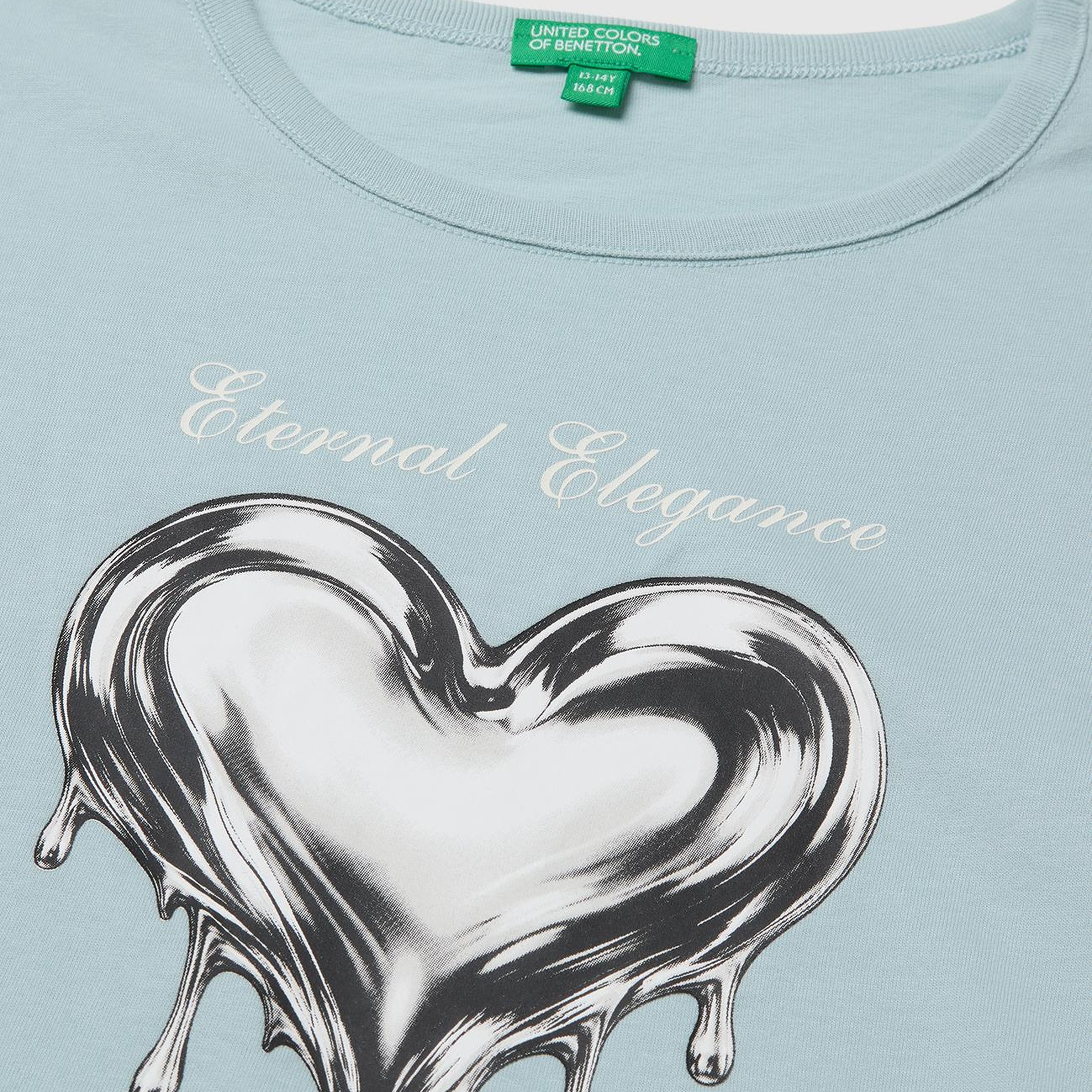Kız Çocuk Su Yeşili Uzun Kollu Önü Baskılı Bisiklet Yaka T-Shirt