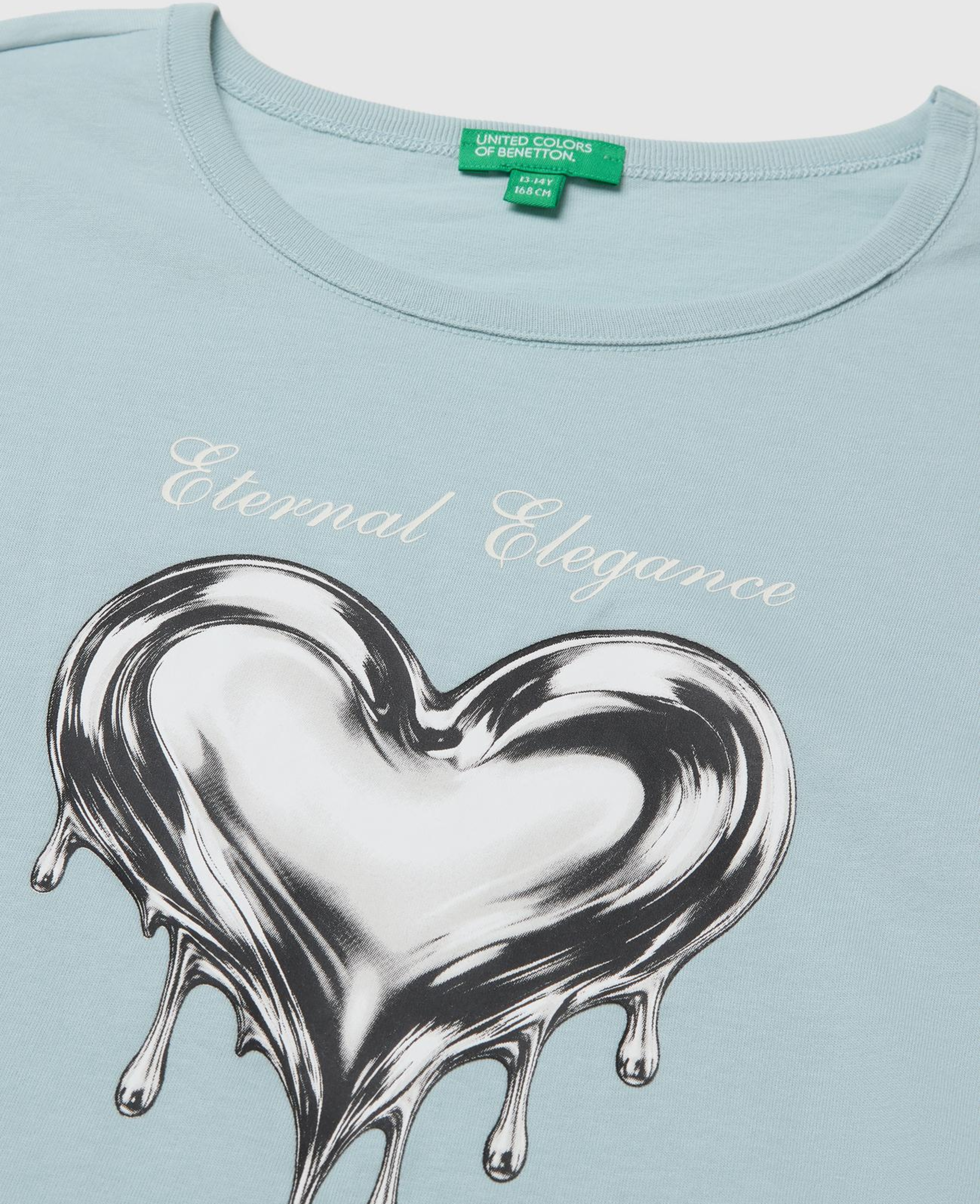 Kız Çocuk Su Yeşili Uzun Kollu Önü Baskılı Bisiklet Yaka T-Shirt