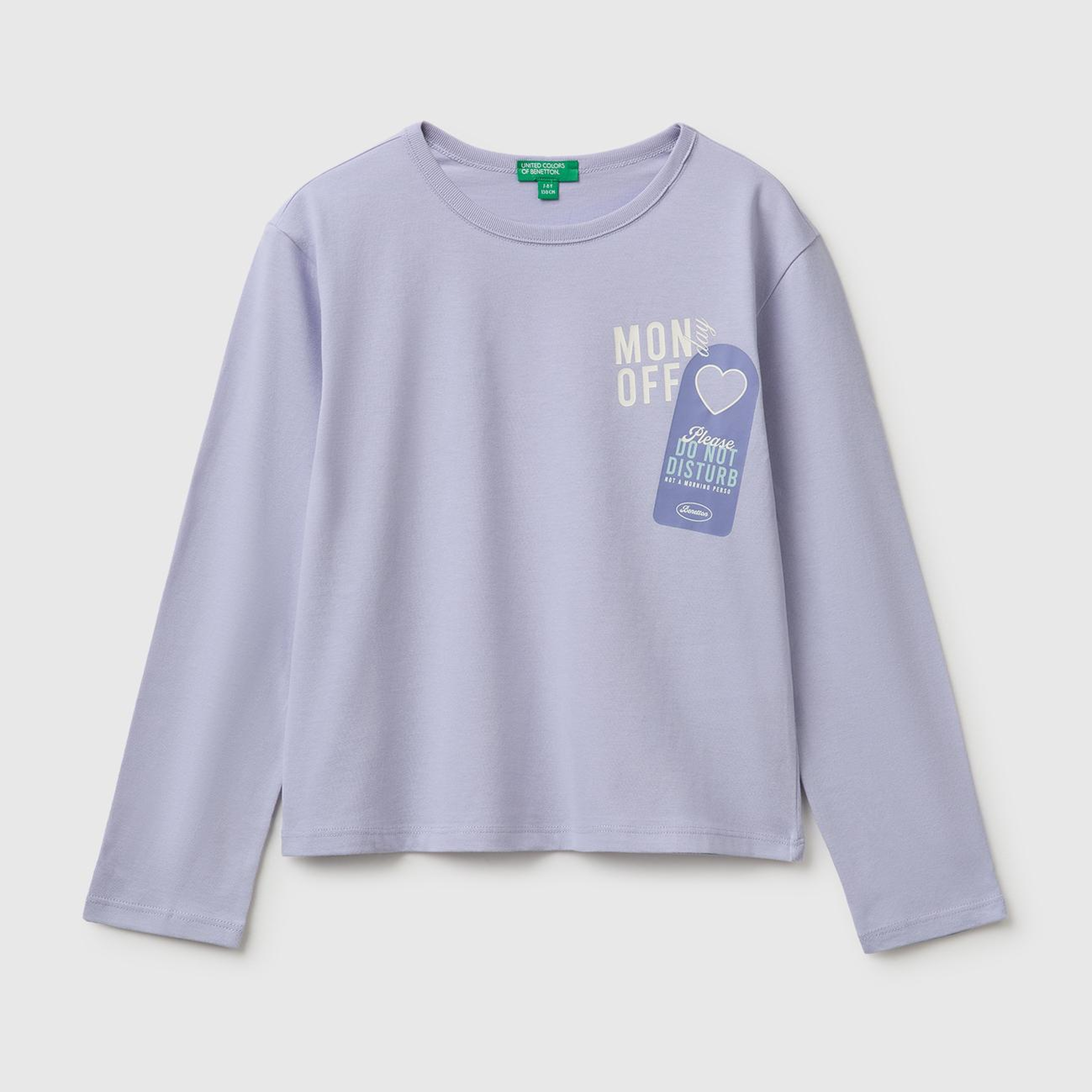 Kız Çocuk Lila Uzun Kollu Önü Baskılı Bisiklet Yaka T-Shirt