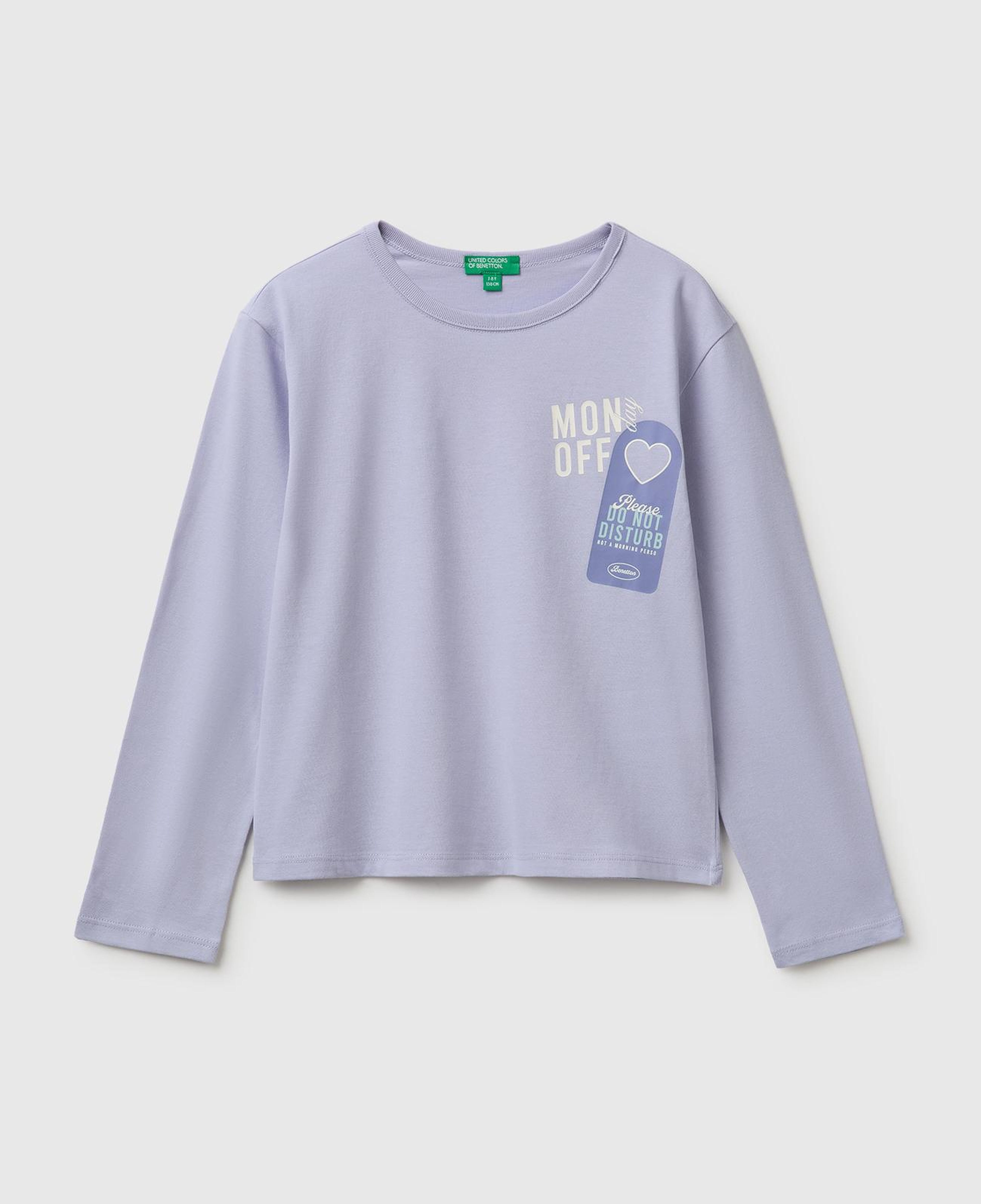 Kız Çocuk Lila Uzun Kollu Önü Baskılı Bisiklet Yaka T-Shirt