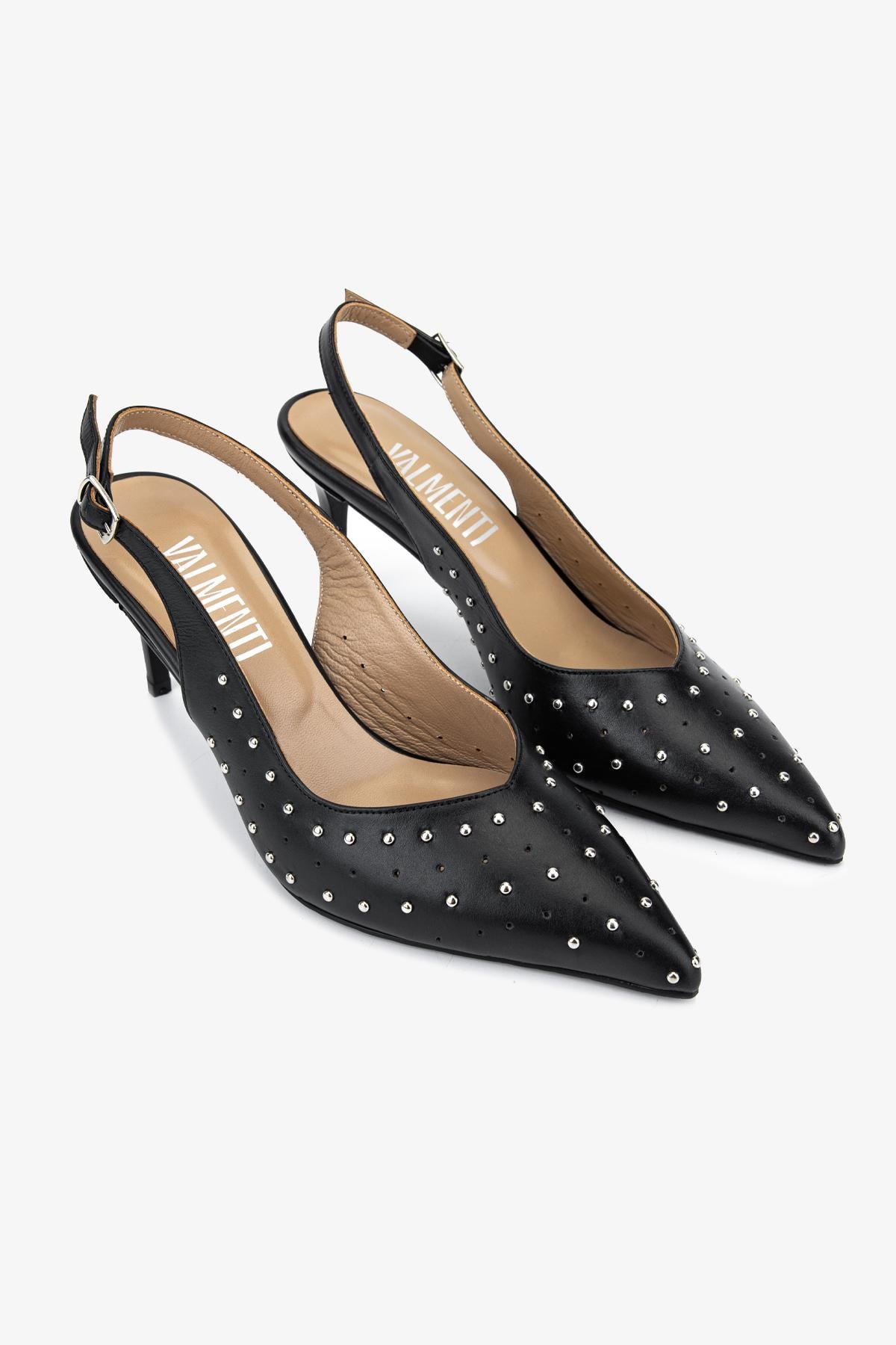 Valmenti Kadın Hakiki Deri Siyah Slingback Ayakkabı
