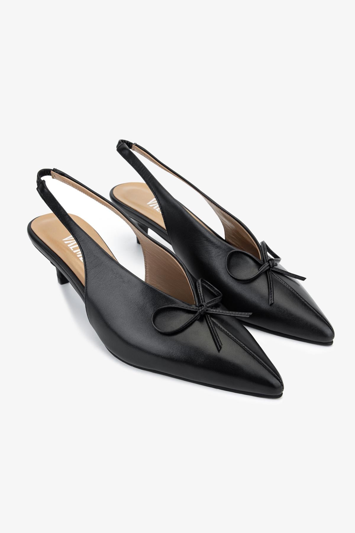 Valmenti Kadın Hakiki Deri Siyah Slingback Ayakkabı