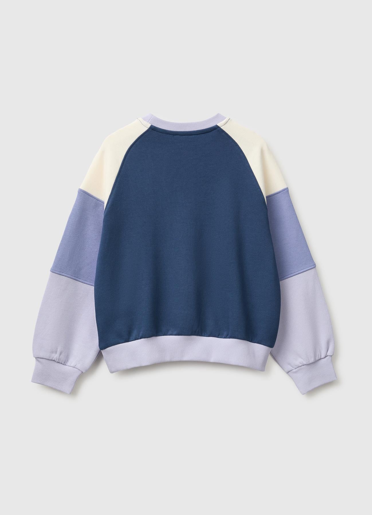 Kız Çocuk Lila İşlemeli Renk Bloklu Reglan Kollu Bisiklet Yaka Sweatshirt