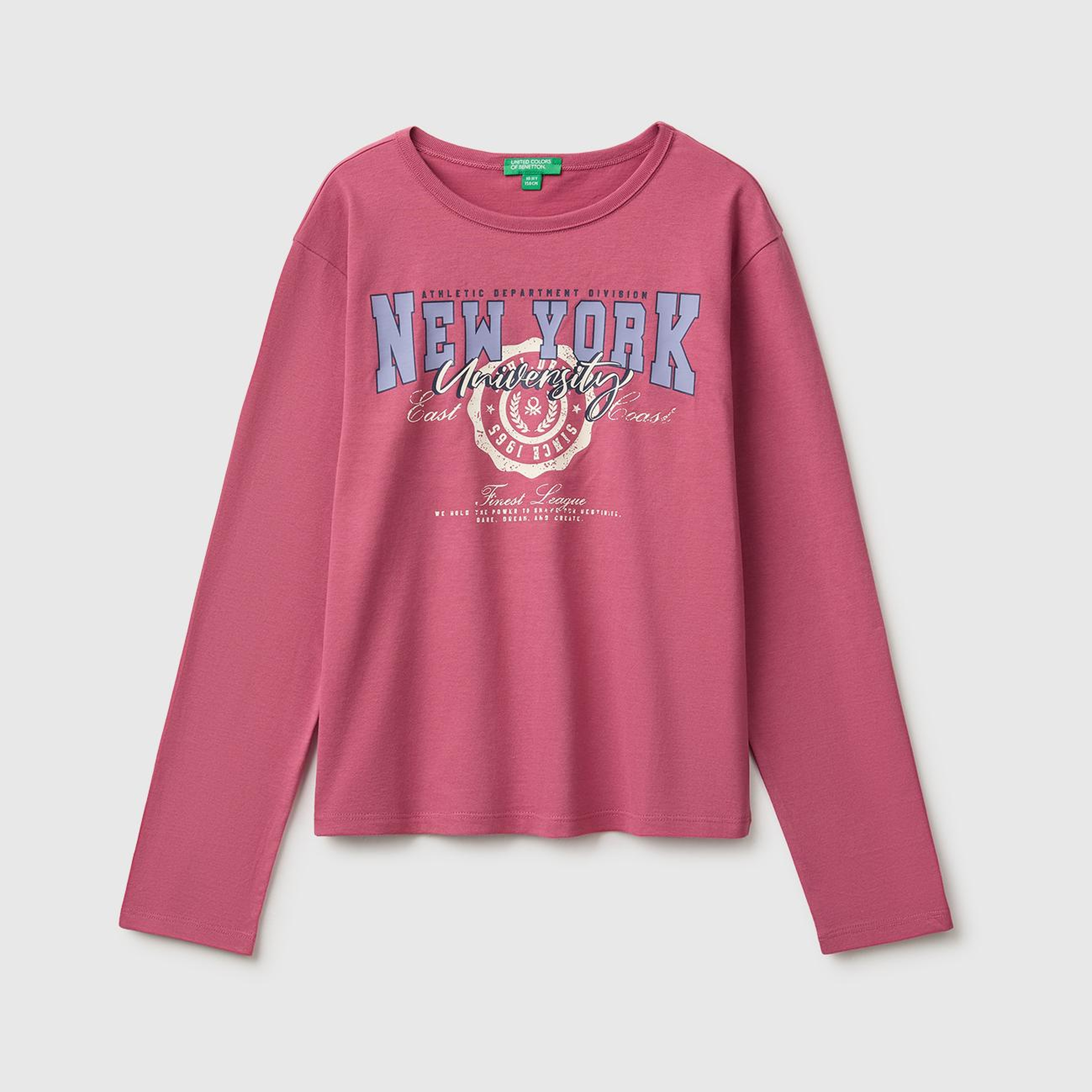 Kız Çocuk Fuşya Uzun Kollu Önü Baskılı Bisiklet Yaka T-Shirt