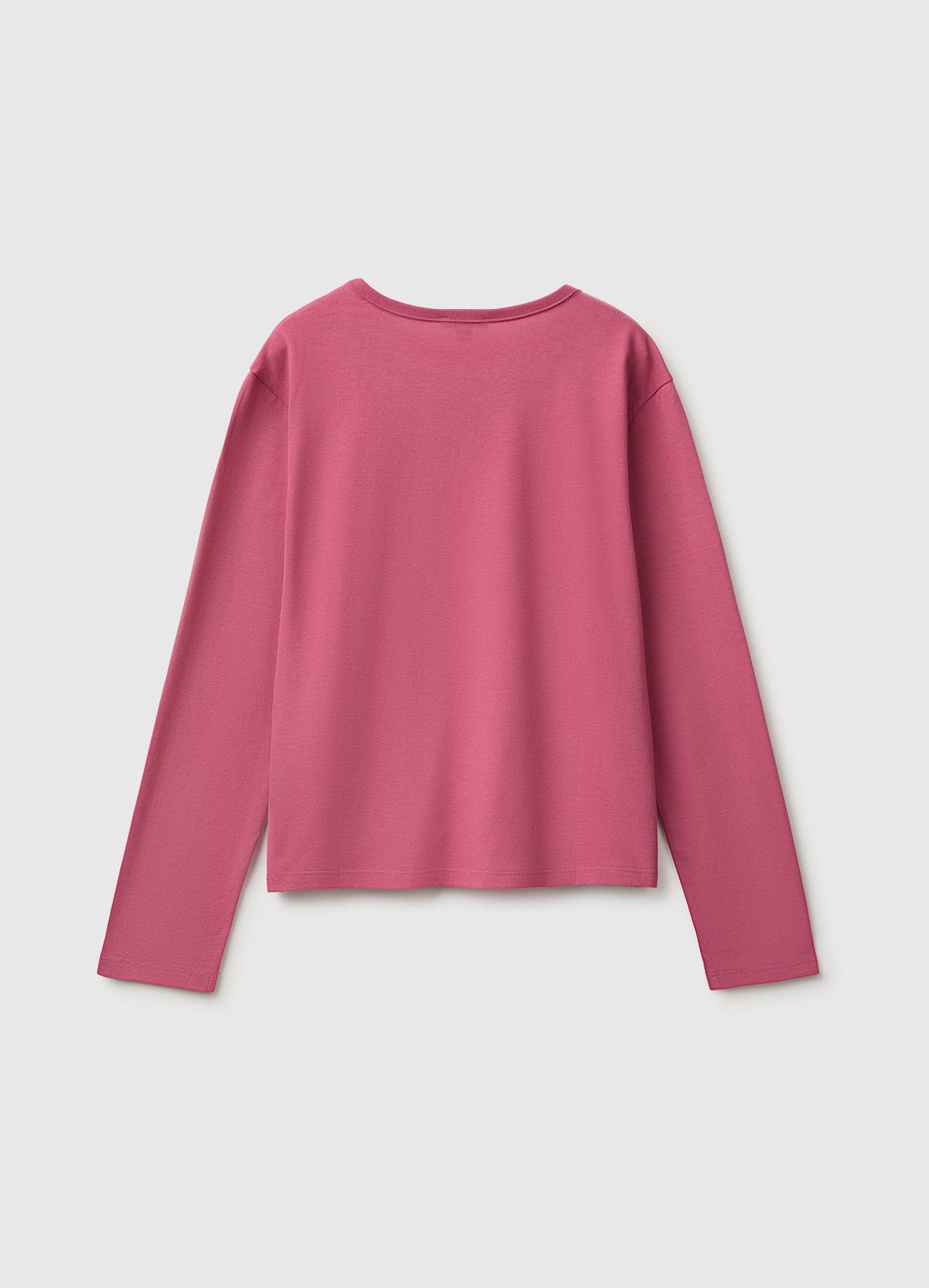 Kız Çocuk Fuşya Uzun Kollu Önü Baskılı Bisiklet Yaka T-Shirt