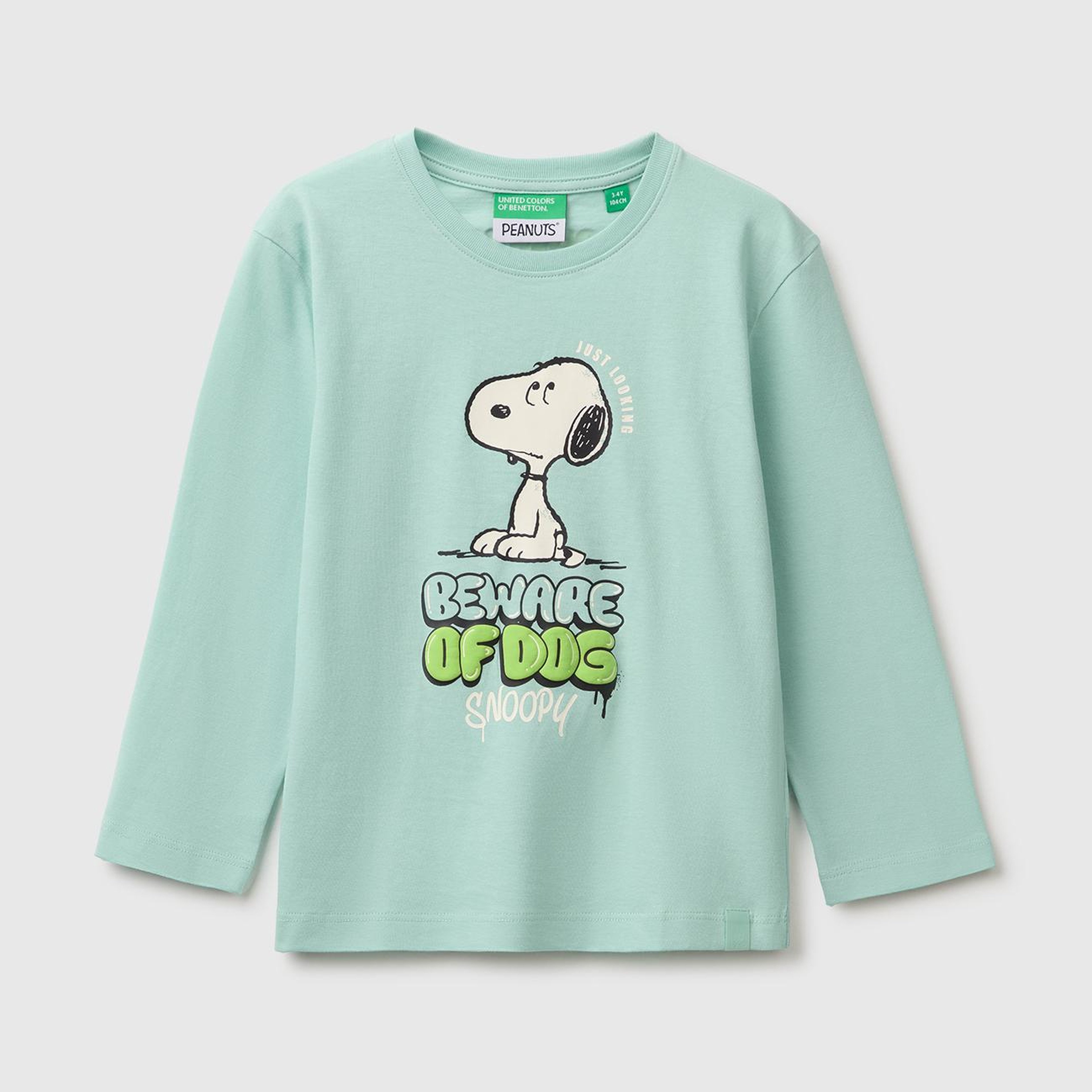 Erkek Çocuk Açık Yeşil Önü Snoopy Baskılı Uzun Kollu Tişört