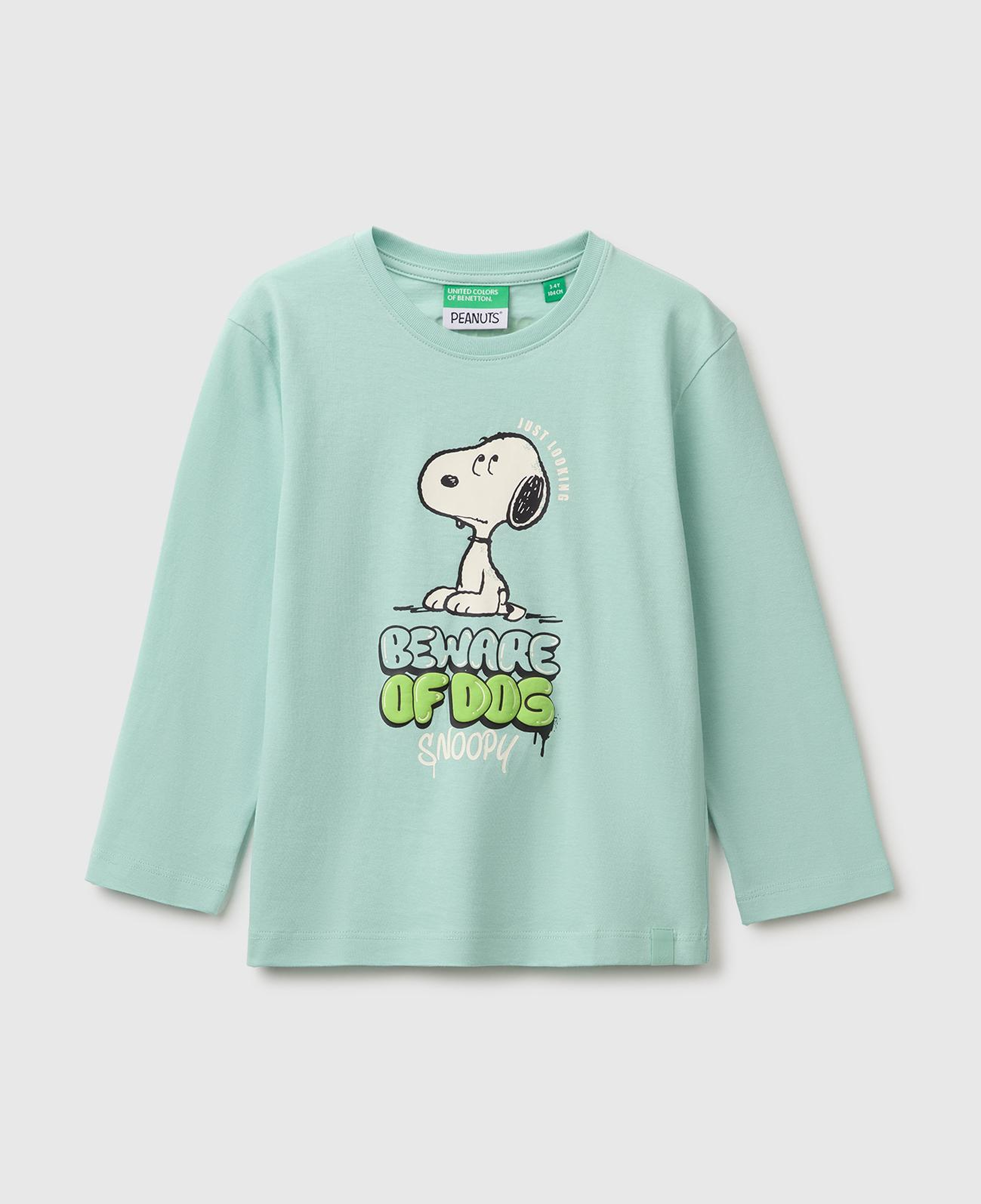 Erkek Çocuk Açık Yeşil Önü Snoopy Baskılı Uzun Kollu Tişört
