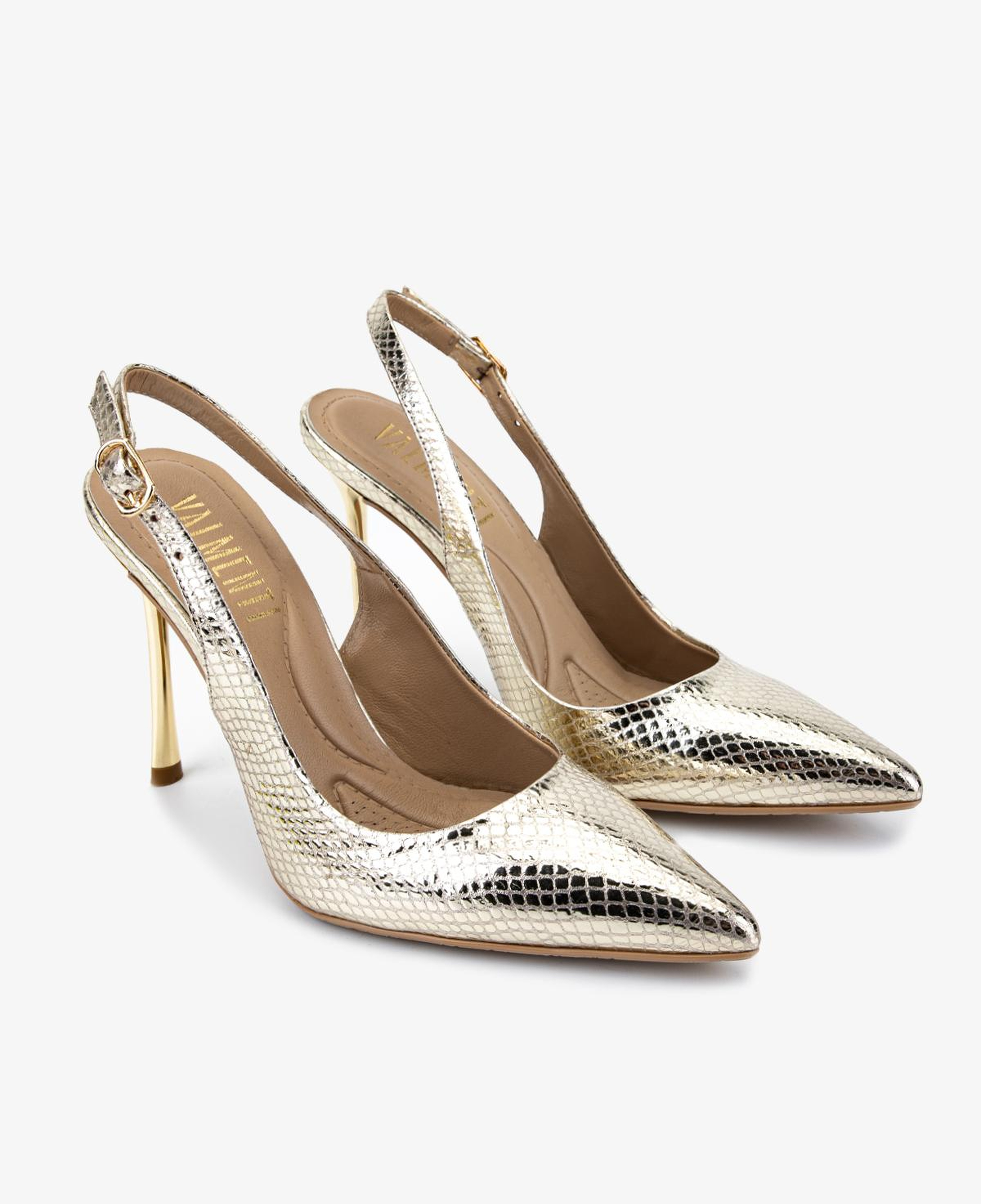 Valmenti Kadın Hakiki Deri Gold Slingback Ayakkabı