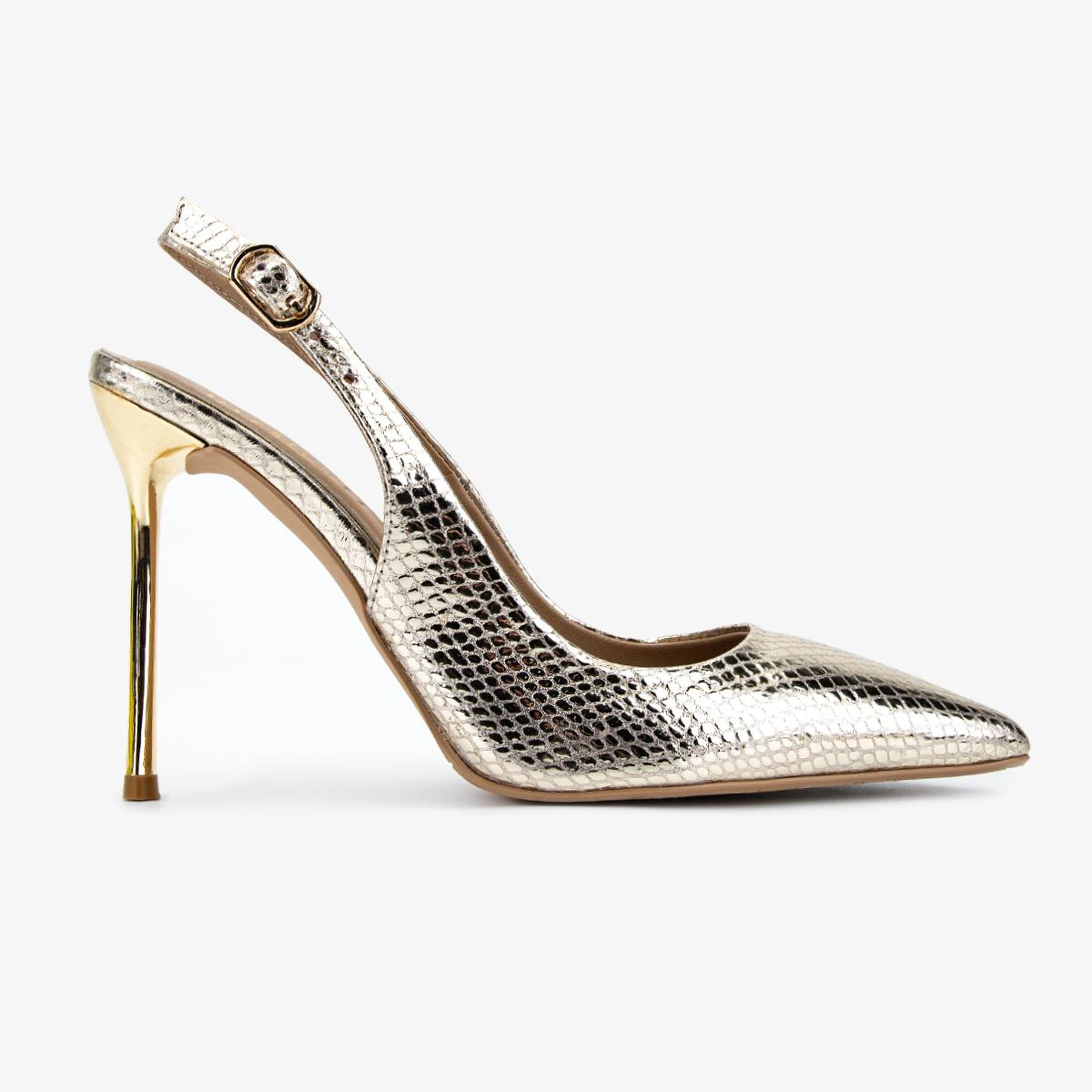 Valmenti Kadın Hakiki Deri Gold Slingback Ayakkabı