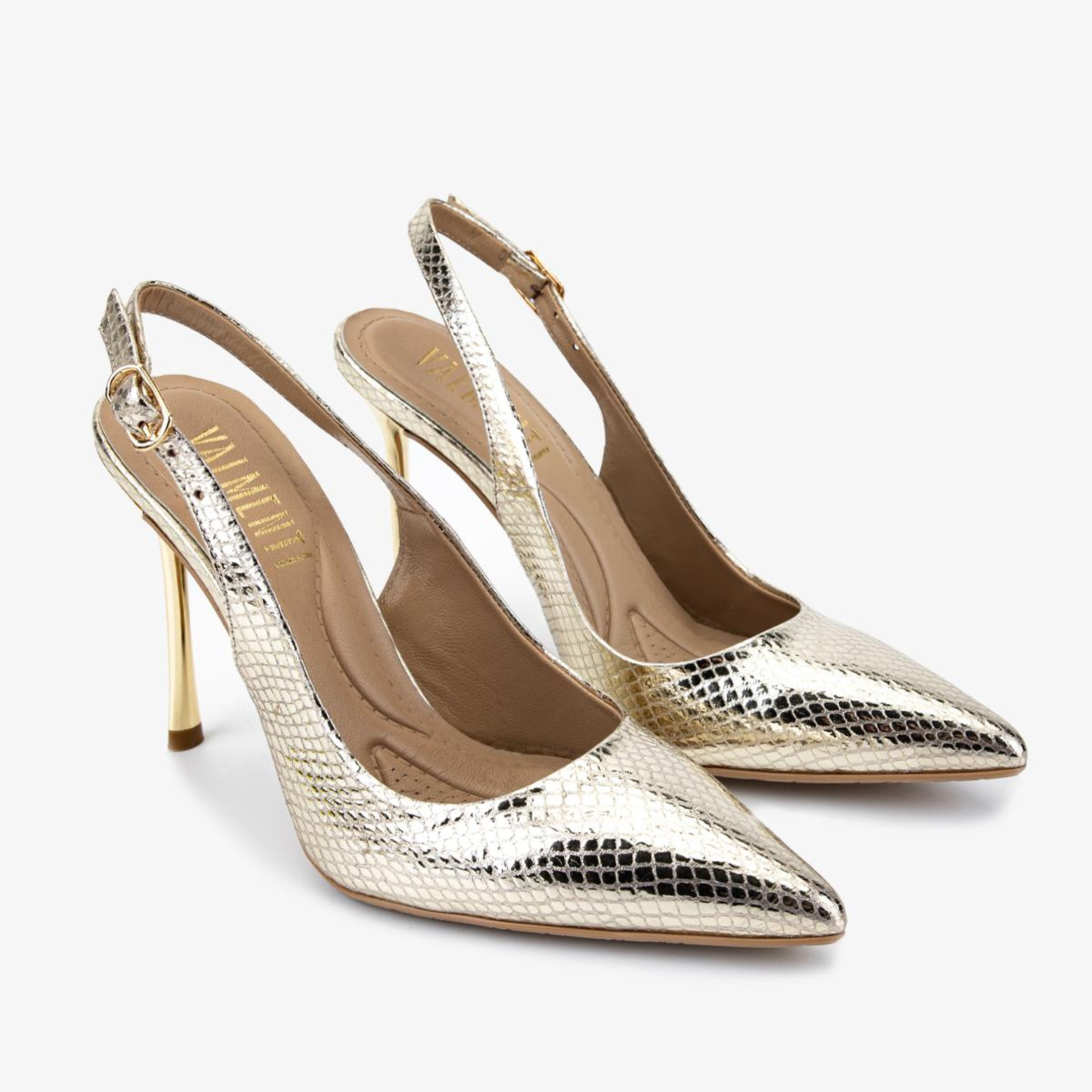Valmenti Kadın Hakiki Deri Gold Slingback Ayakkabı