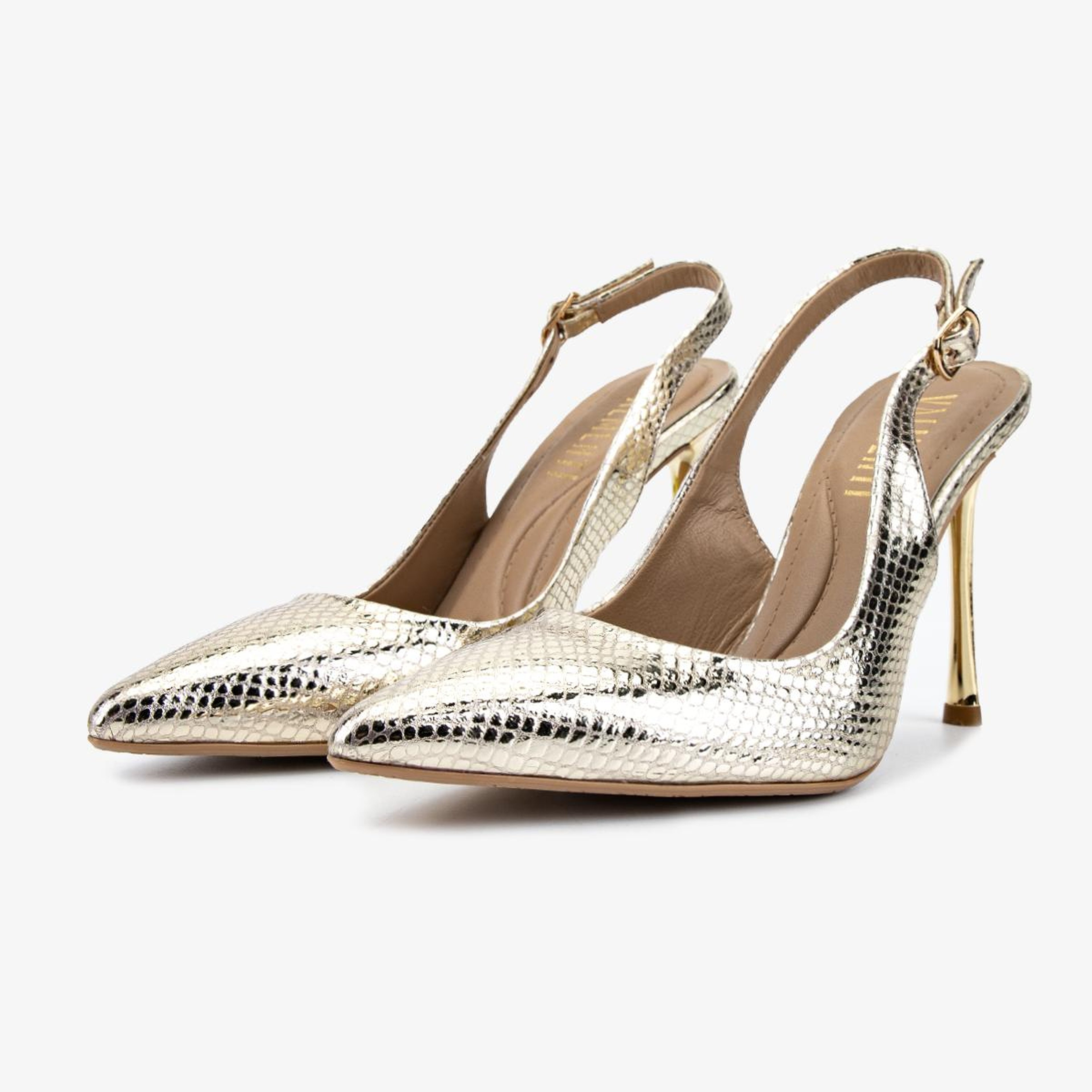 Valmenti Kadın Hakiki Deri Gold Slingback Ayakkabı