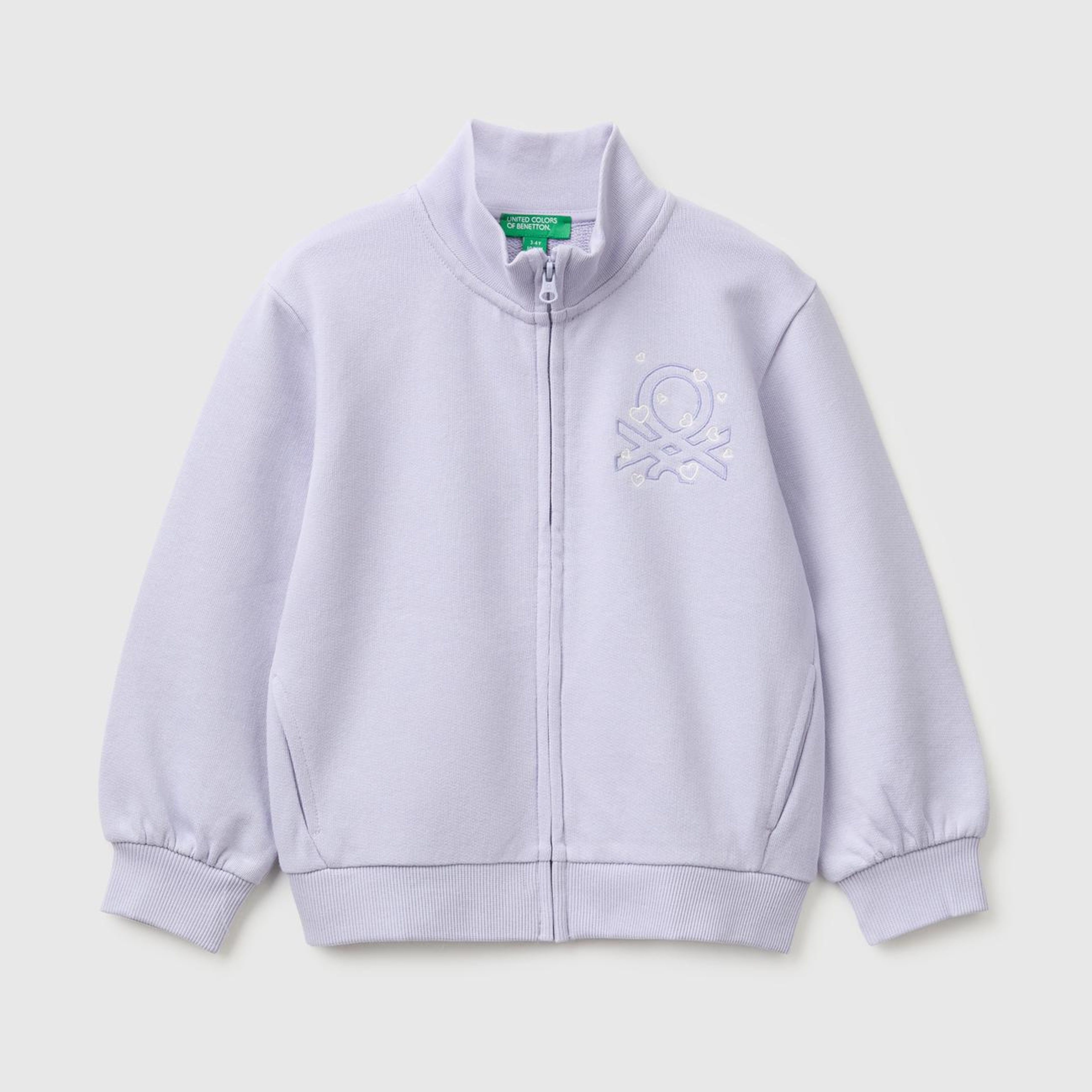 Kız Çocuk Lila Önü İşlemeli Ribanalı Boğazlı Fermuarlı Dik Yaka Sweatshirt