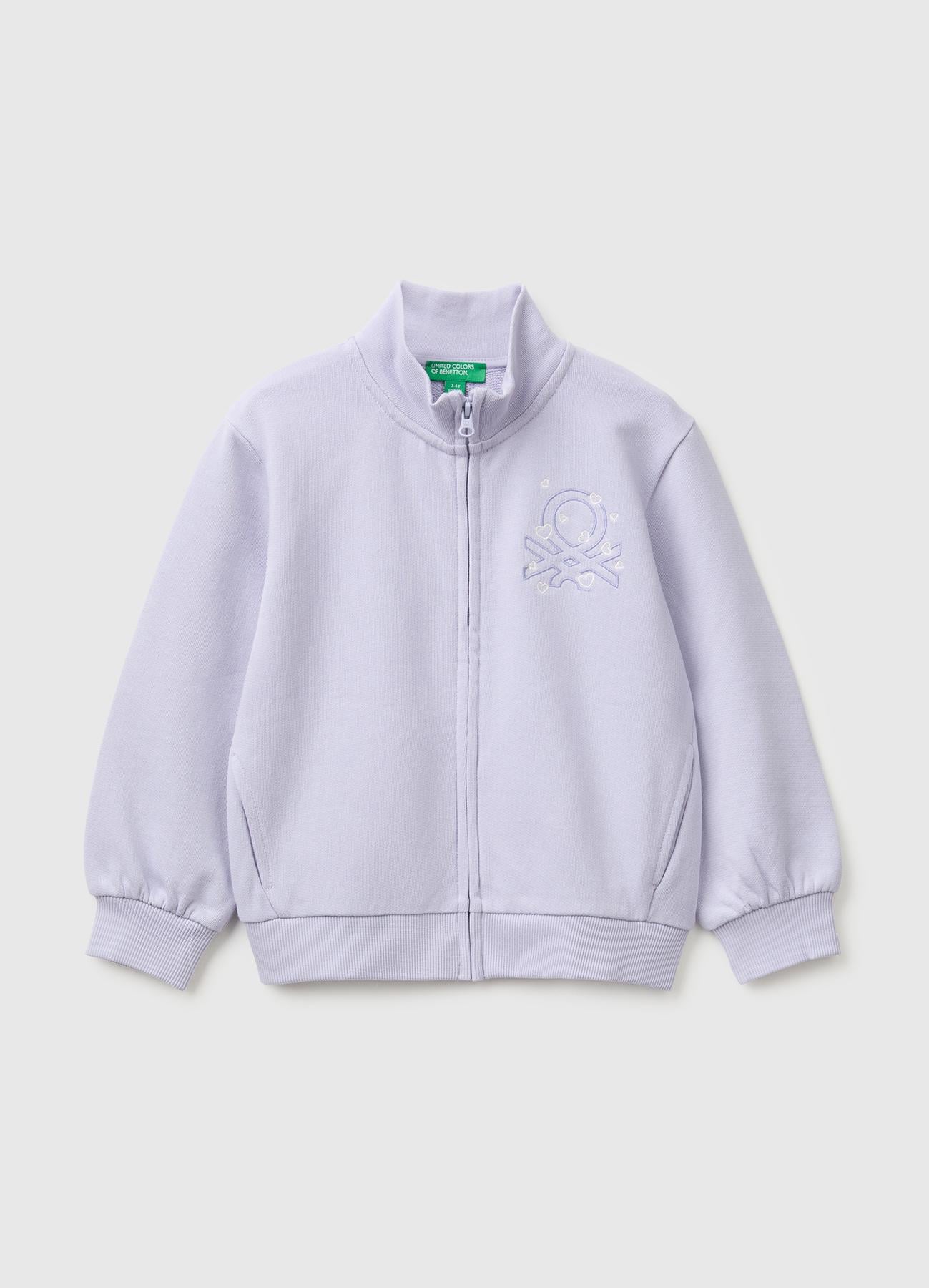 Kız Çocuk Lila Önü İşlemeli Ribanalı Boğazlı Fermuarlı Dik Yaka Sweatshirt