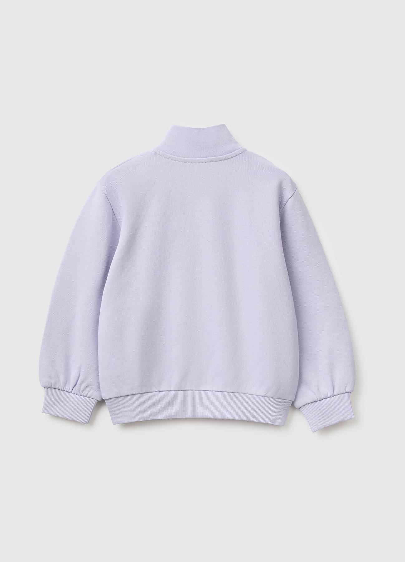 Kız Çocuk Lila Önü İşlemeli Ribanalı Boğazlı Fermuarlı Dik Yaka Sweatshirt