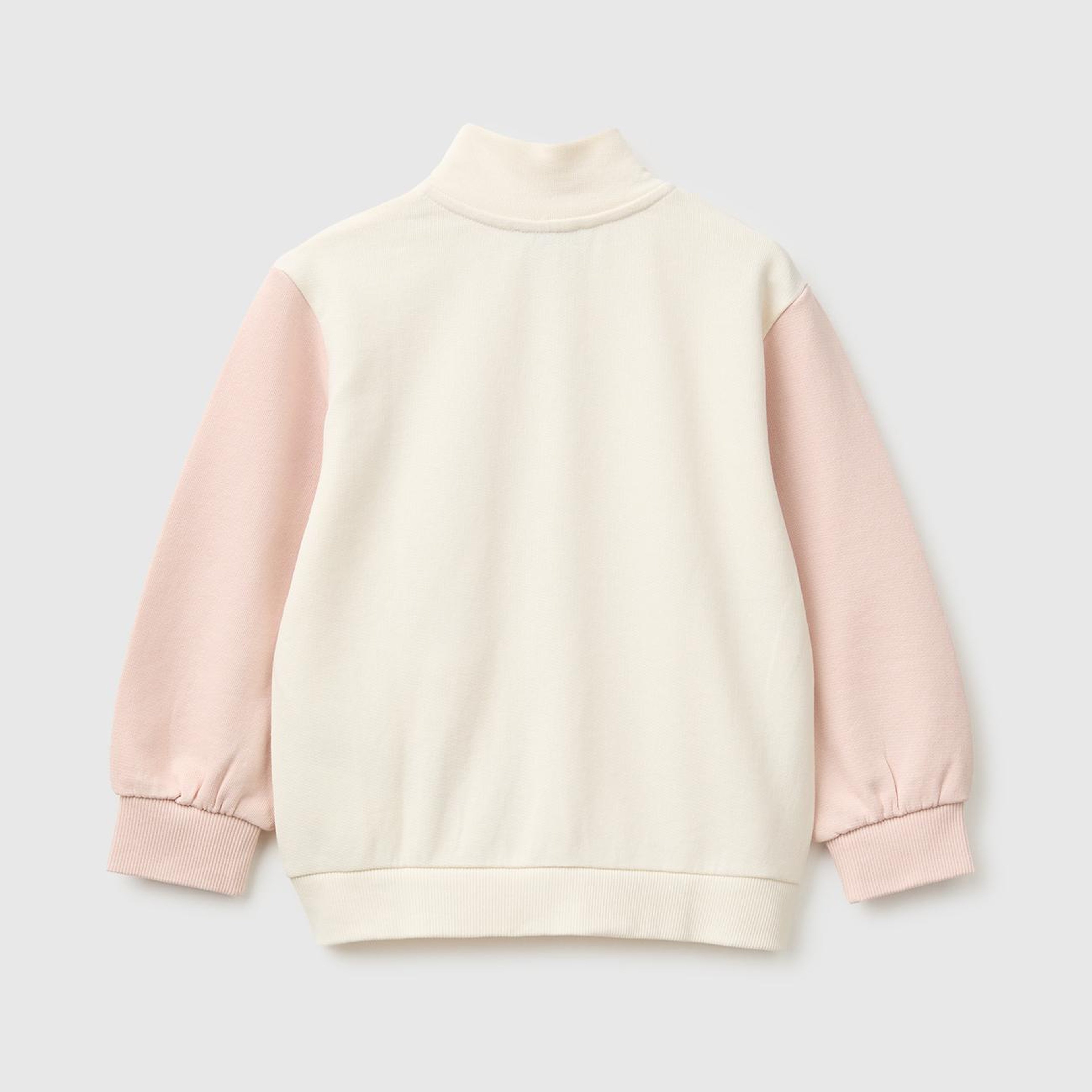 Kız Çocuk Krem Önü İşlemeli Ribanalı Boğazlı Fermuarlı Dik Yaka Sweatshirt