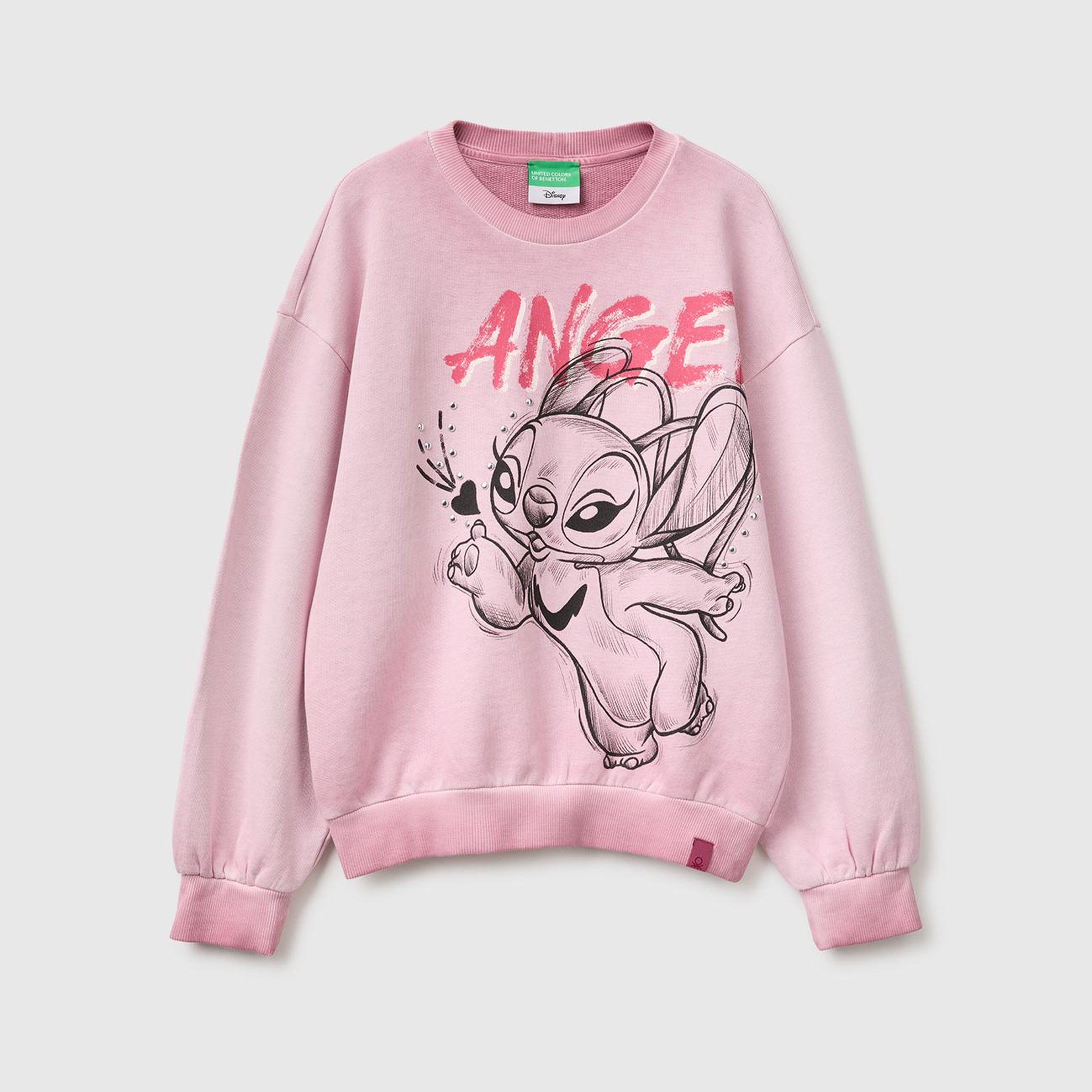 Kız Çocuk Pembe Önü Lilo&Stitch Baskılı Oversize Bisiklet Yaka Sweatshirt