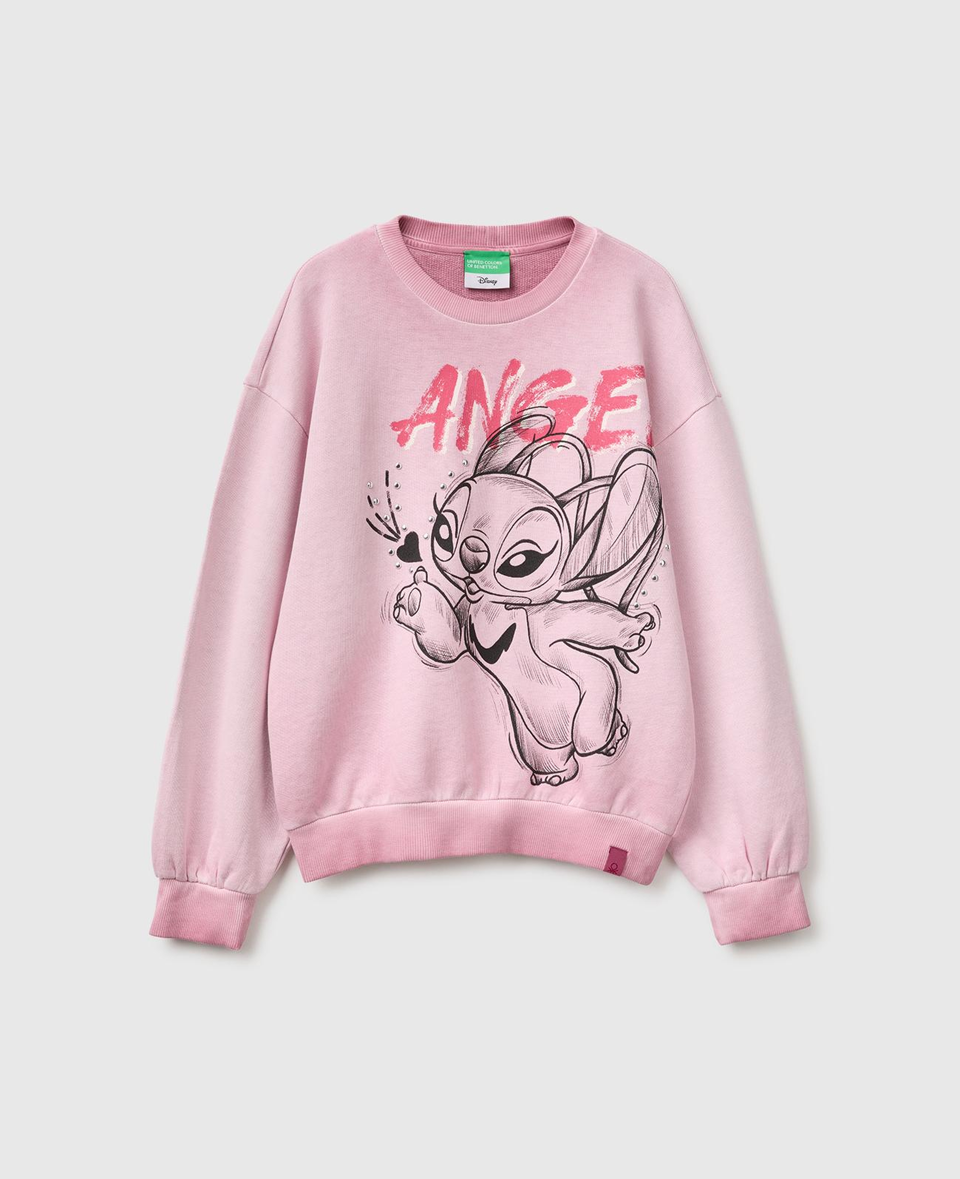 Kız Çocuk Pembe Önü Lilo&Stitch Baskılı Oversize Bisiklet Yaka Sweatshirt