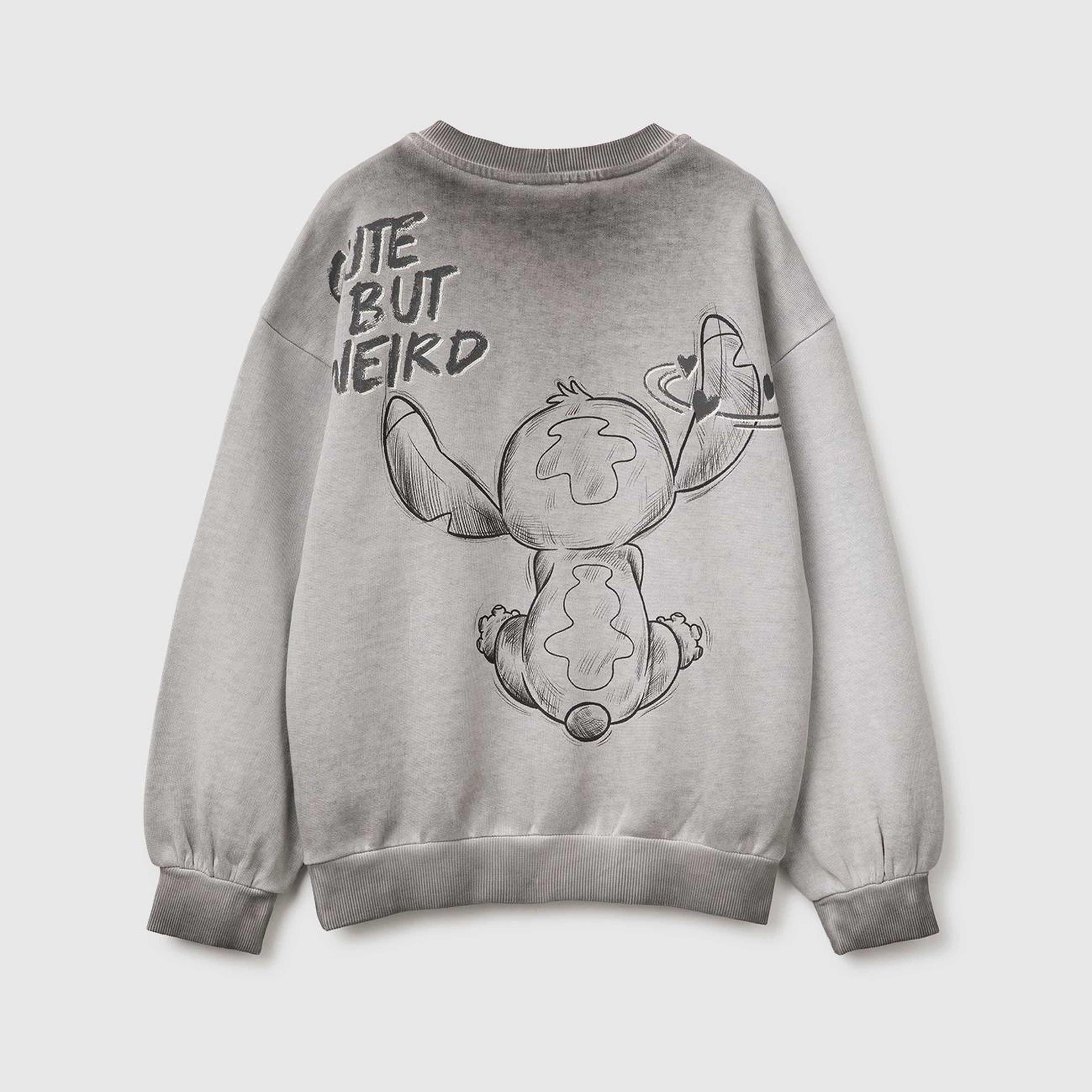 Kız Çocuk Koyu Gri Önü Lilo&Stitch Baskılı Oversize Bisiklet Yaka Sweatshirt