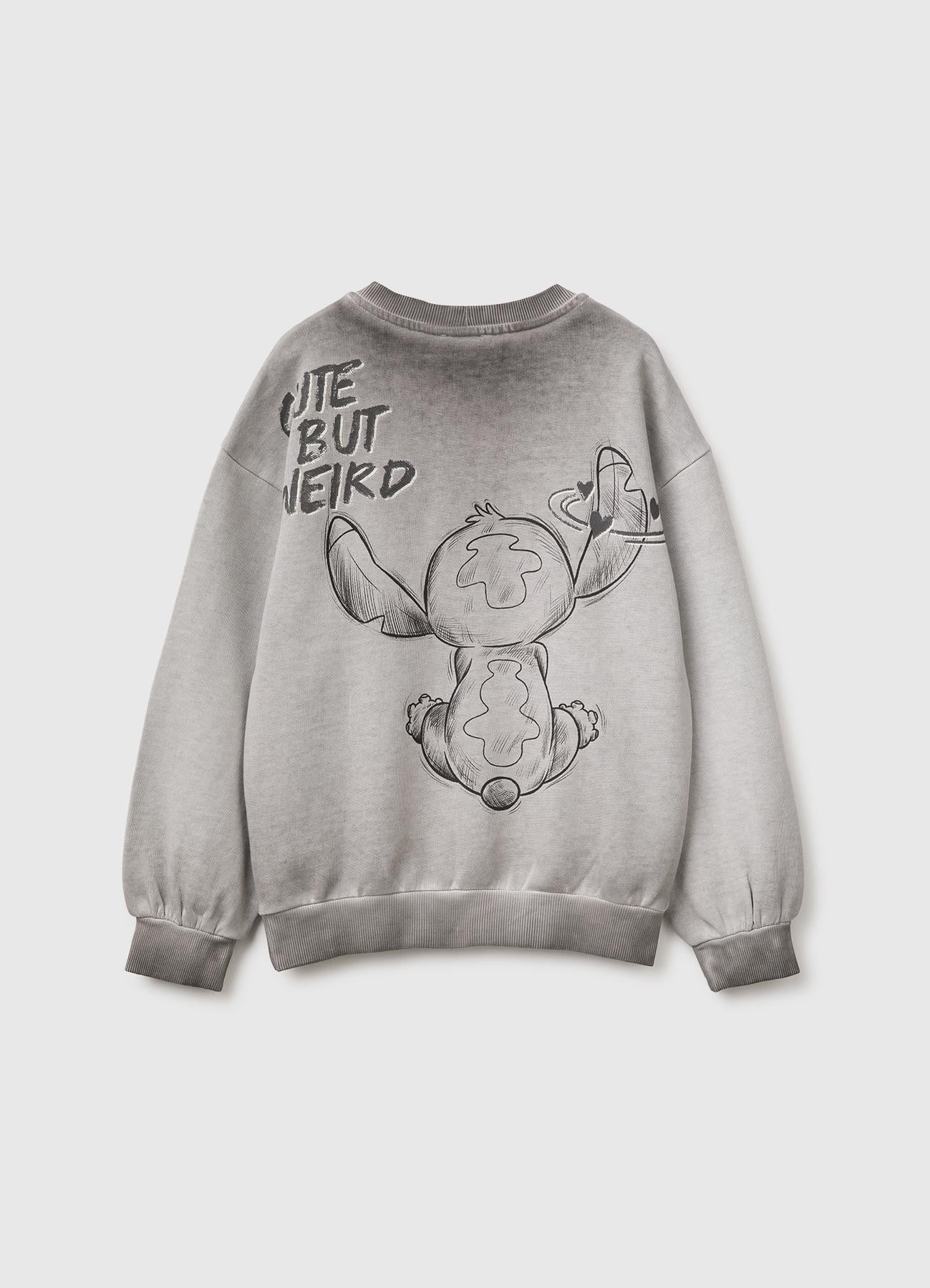Kız Çocuk Koyu Gri Önü Lilo&Stitch Baskılı Oversize Bisiklet Yaka Sweatshirt