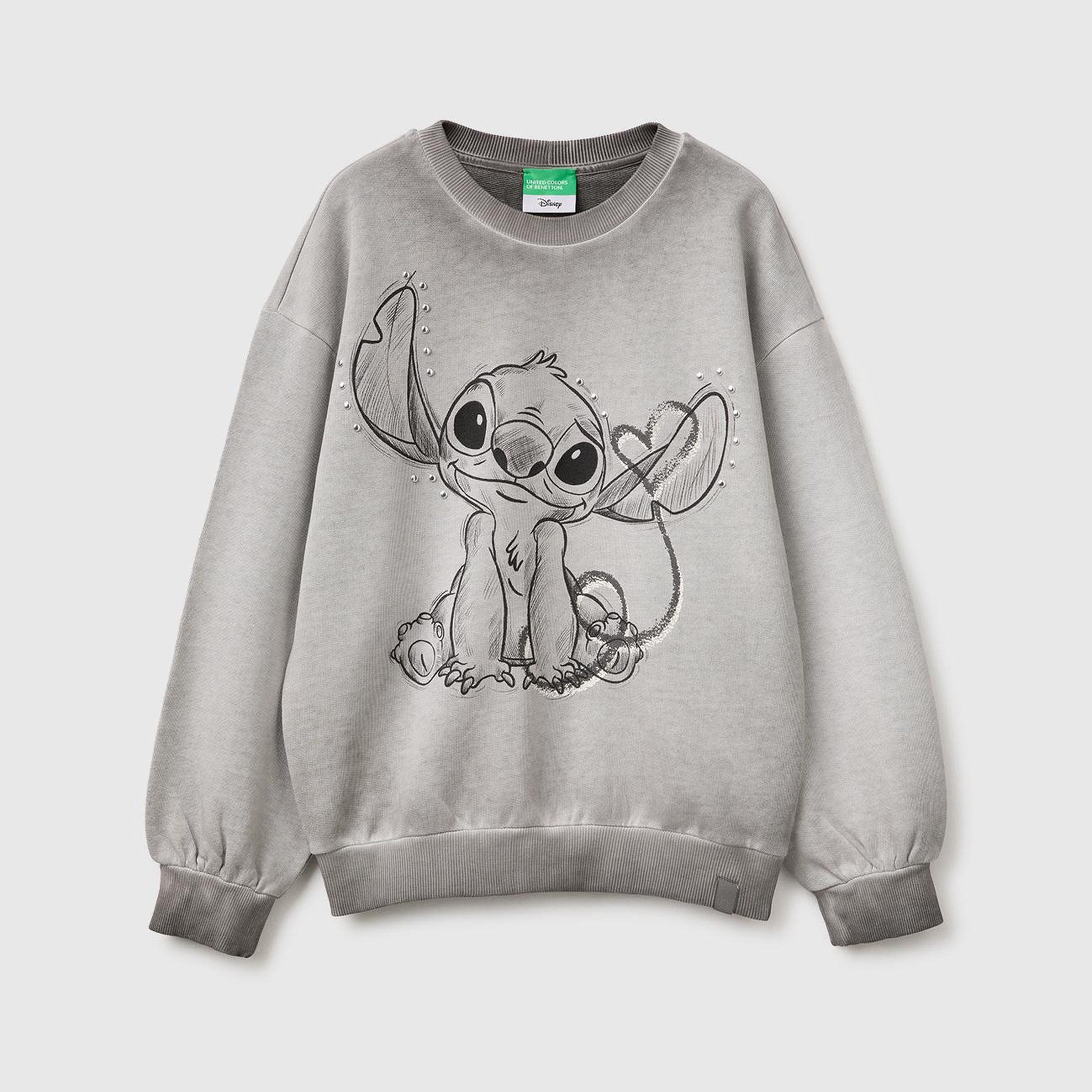 Kız Çocuk Koyu Gri Önü Lilo&Stitch Baskılı Oversize Bisiklet Yaka Sweatshirt