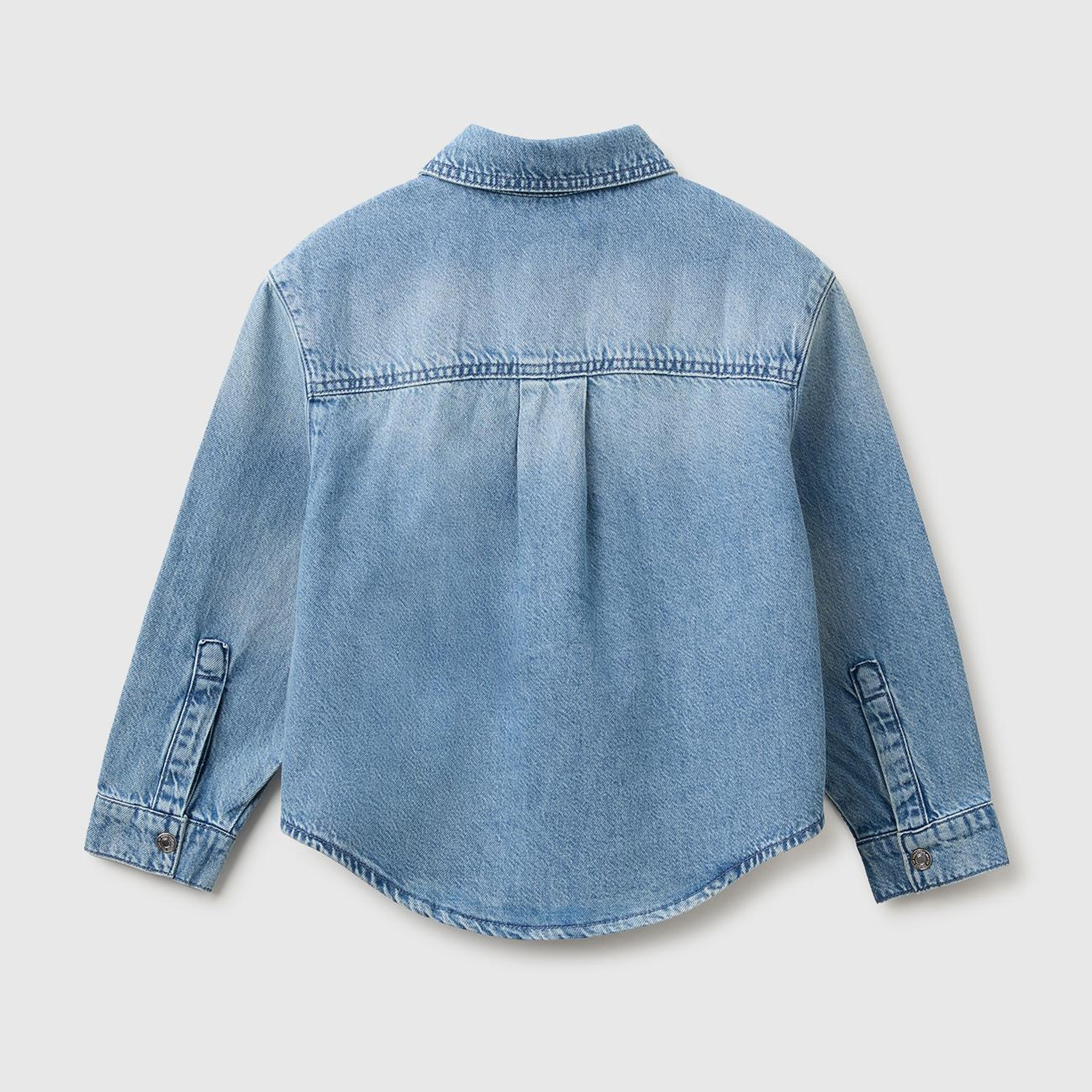 Kız Çocuk Açık Denim Yıldız Arma Detaylı Denim Gömlek