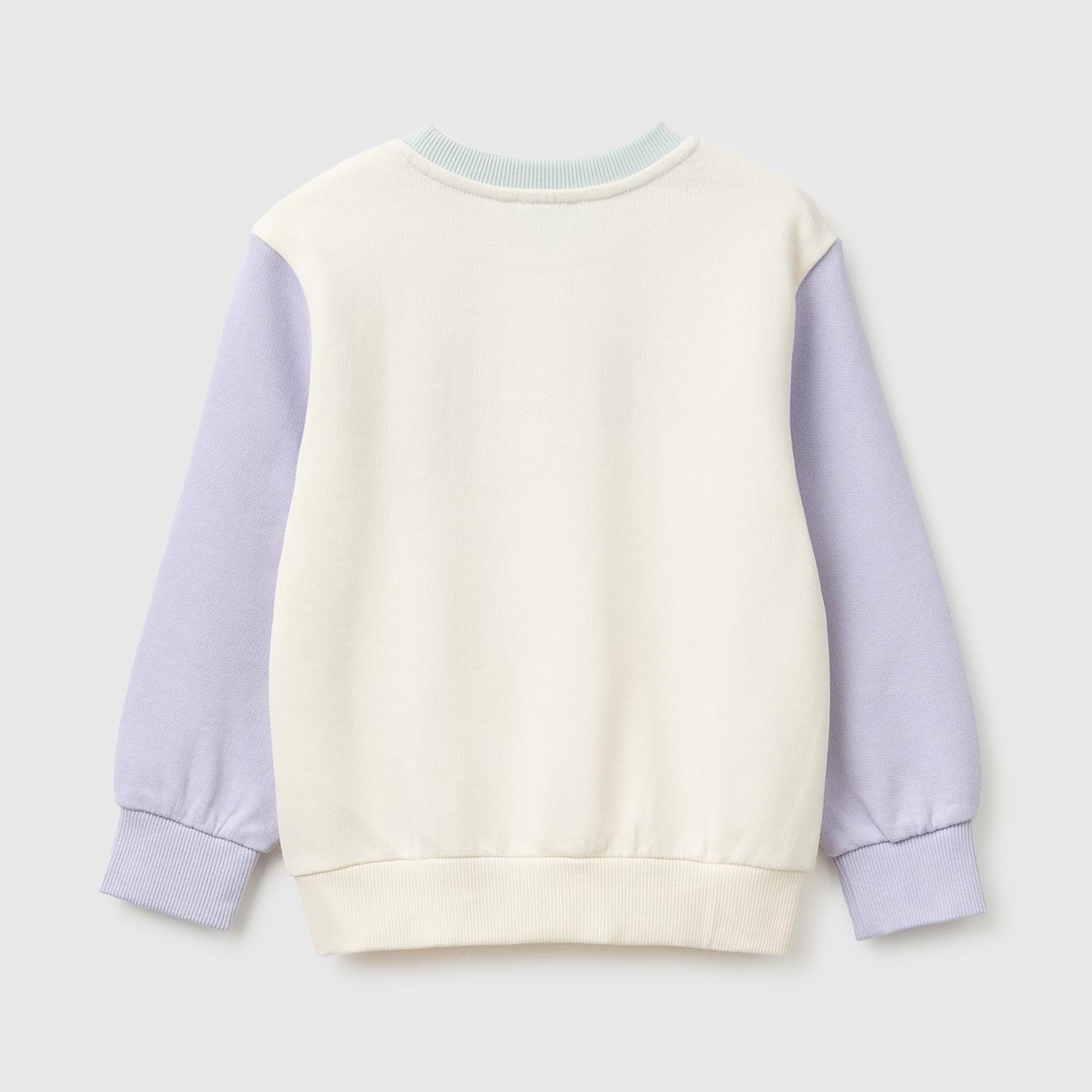 Kız Çocuk Krem Önü İşlemeli Uzun Kollu Bisiklet Yaka Sweatshirt