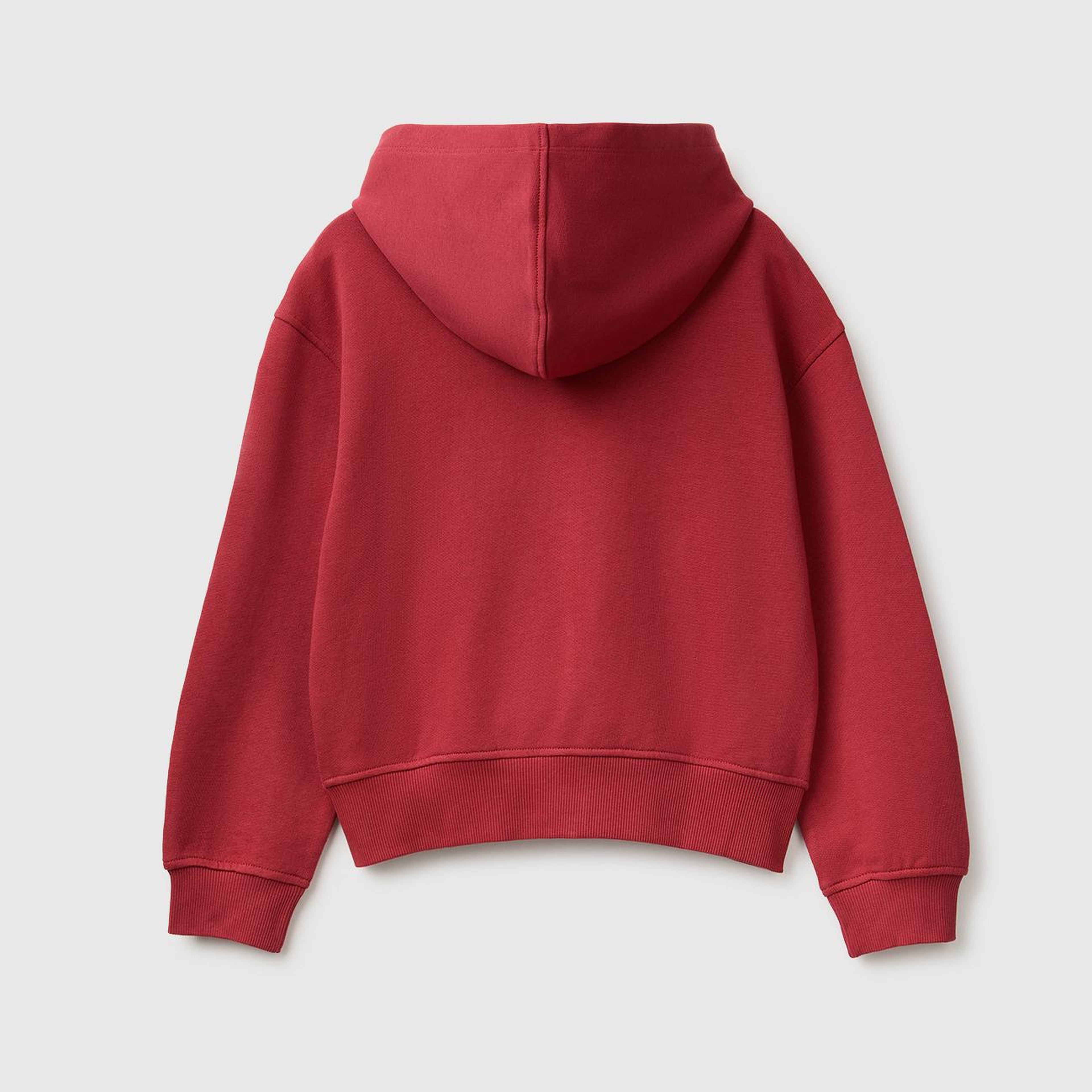 Kız Çocuk Kırmızı Önü İşlemeli Ribanalı Cepli Kapüşonlu Fermuarlı Sweatshirt